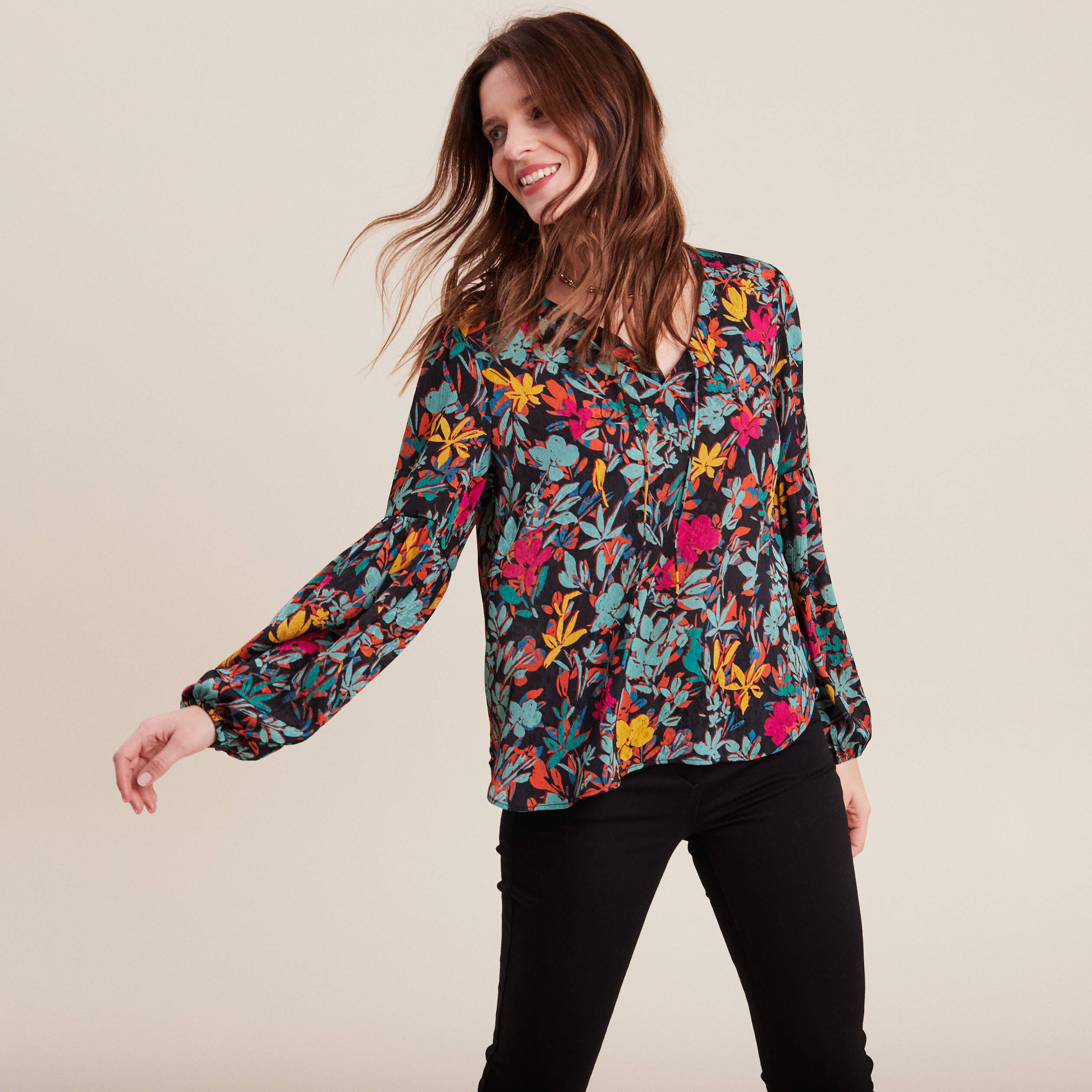 Blouse manches longues multicolore femme