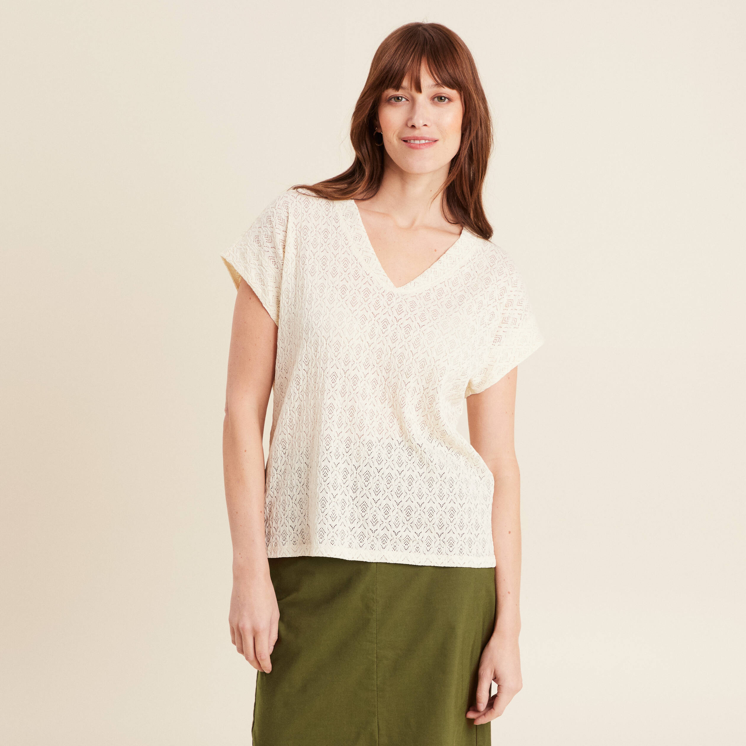 T-shirt manches courtes ecru femme
