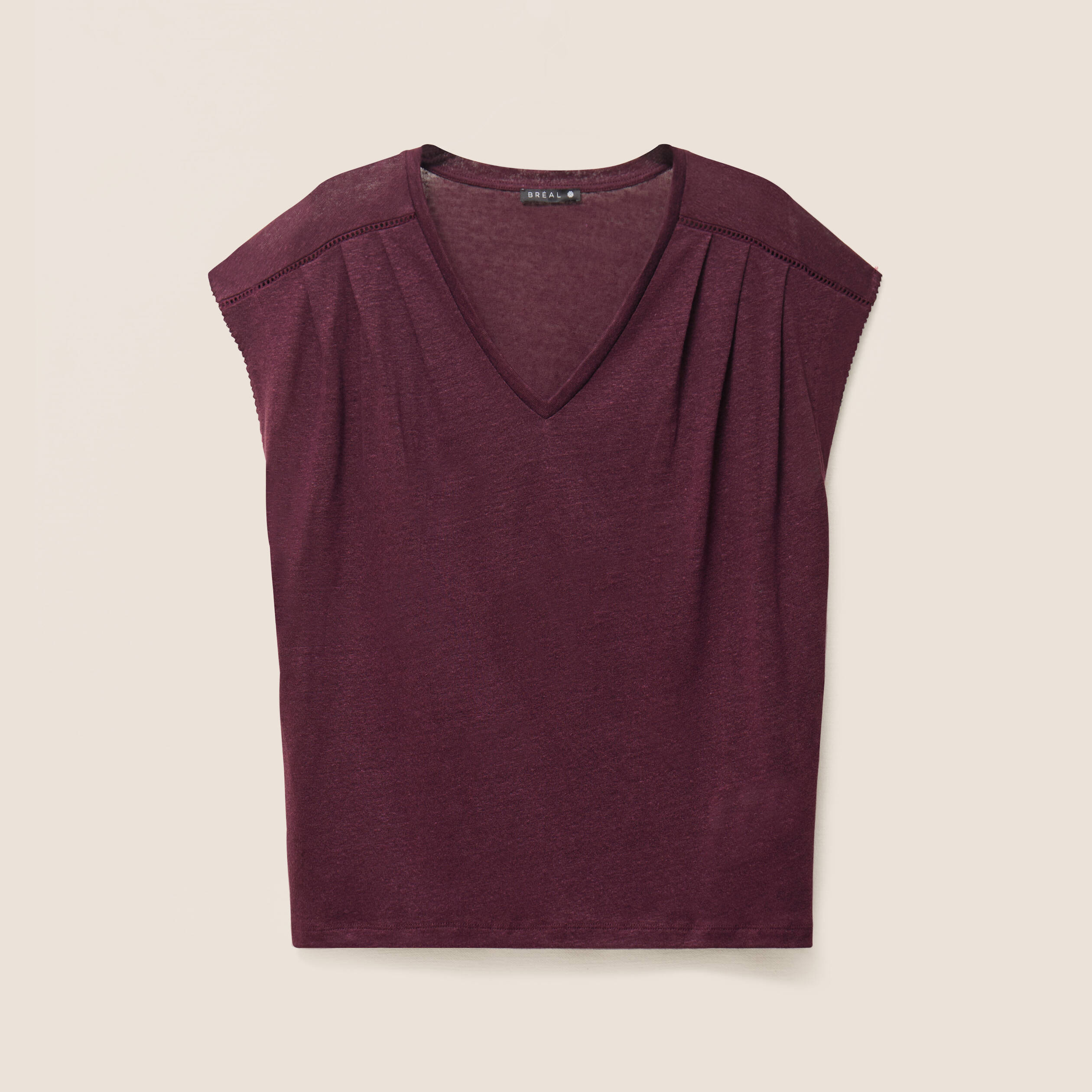 top col v manches courtes en lin prune femme Top col v manches courtes en lin prune femme