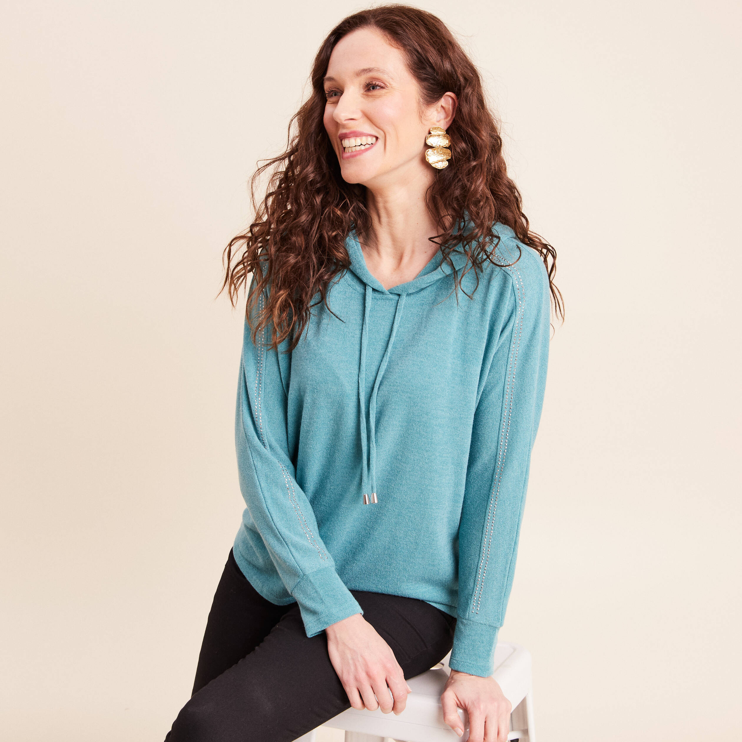 Sweat &agrave; capuche vert fonc&eacute; femme