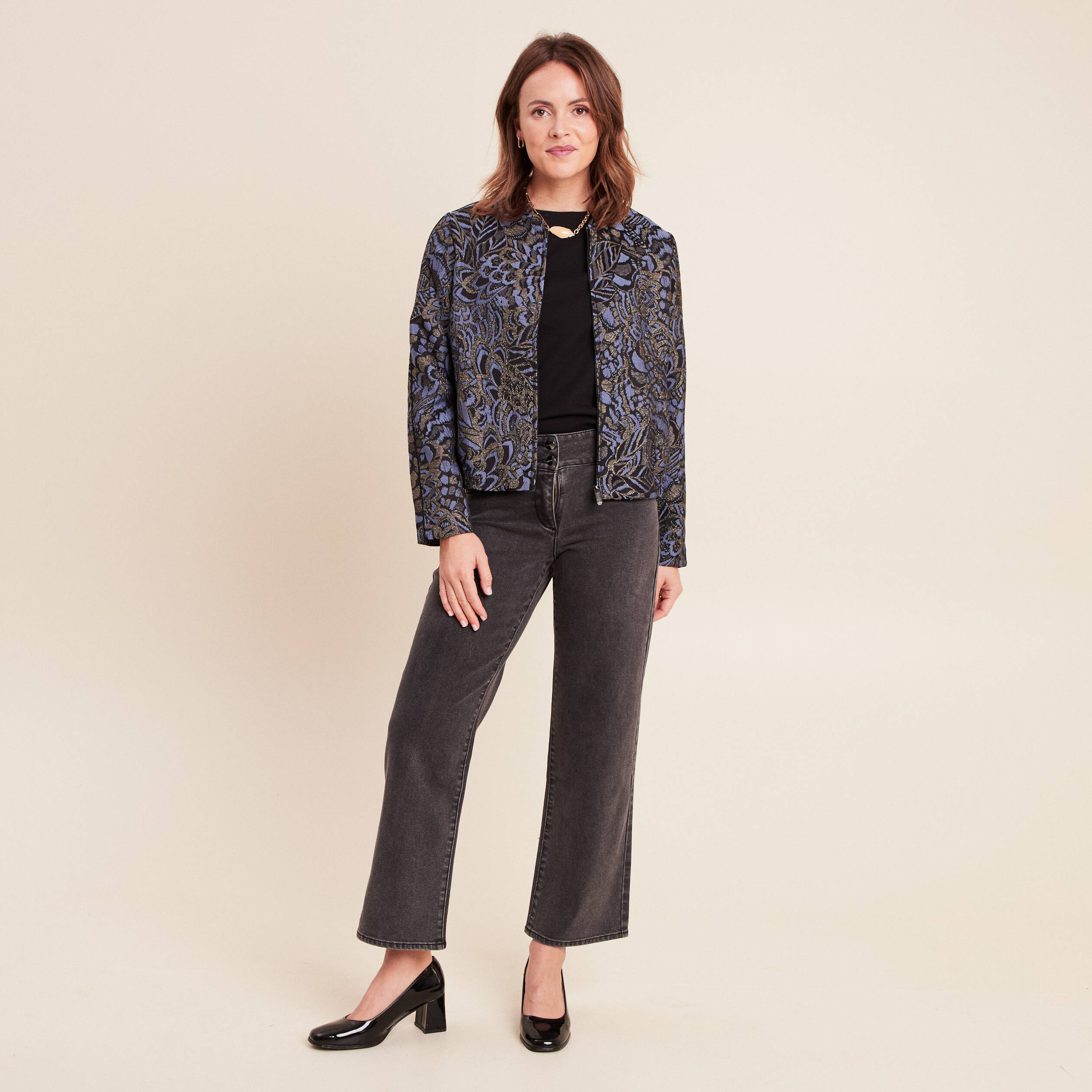 Veste Blouson Femme RABE - Bleu Motif Structurel - Manches Longues - Taille 42
