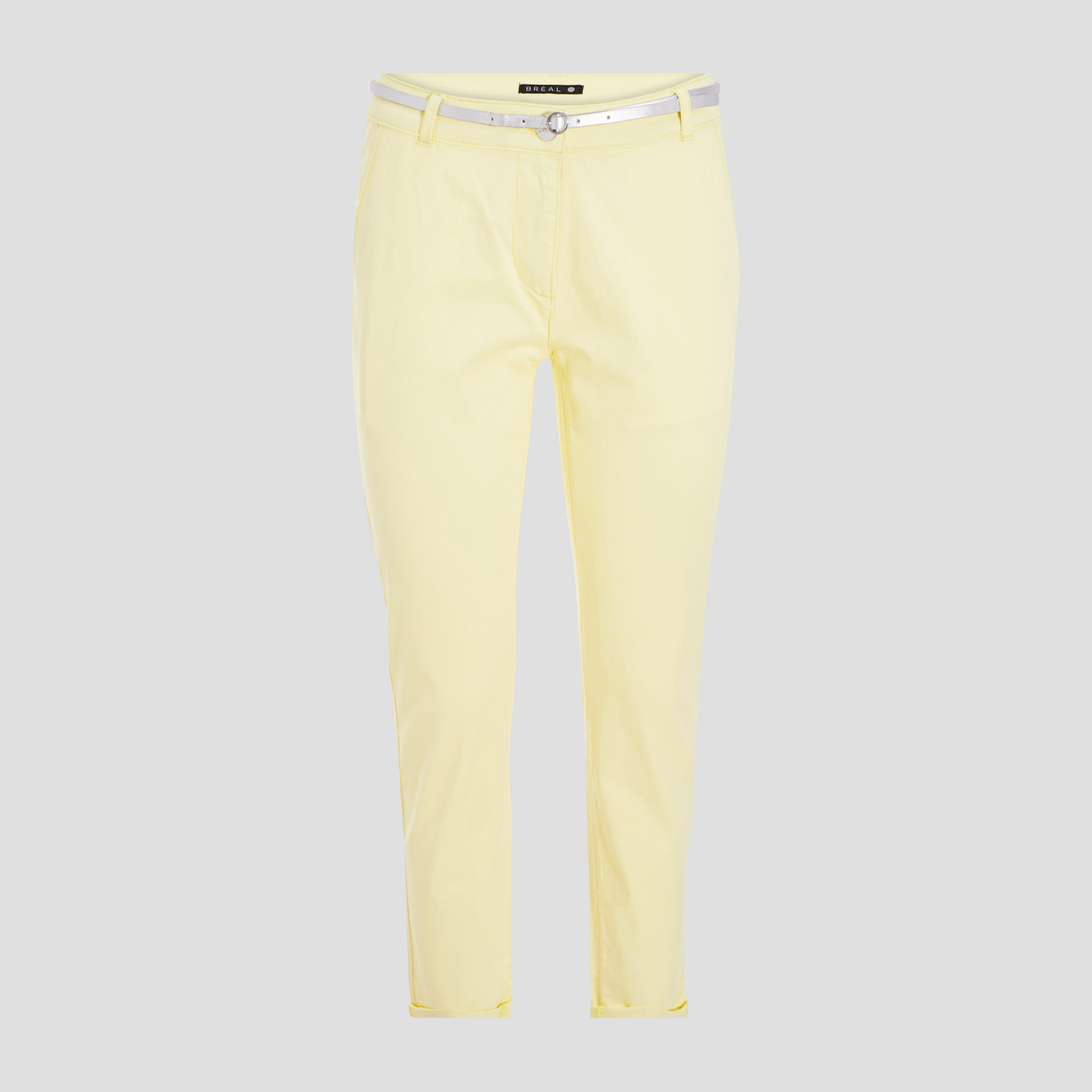 Pantalon chino droit jaune pastel femme