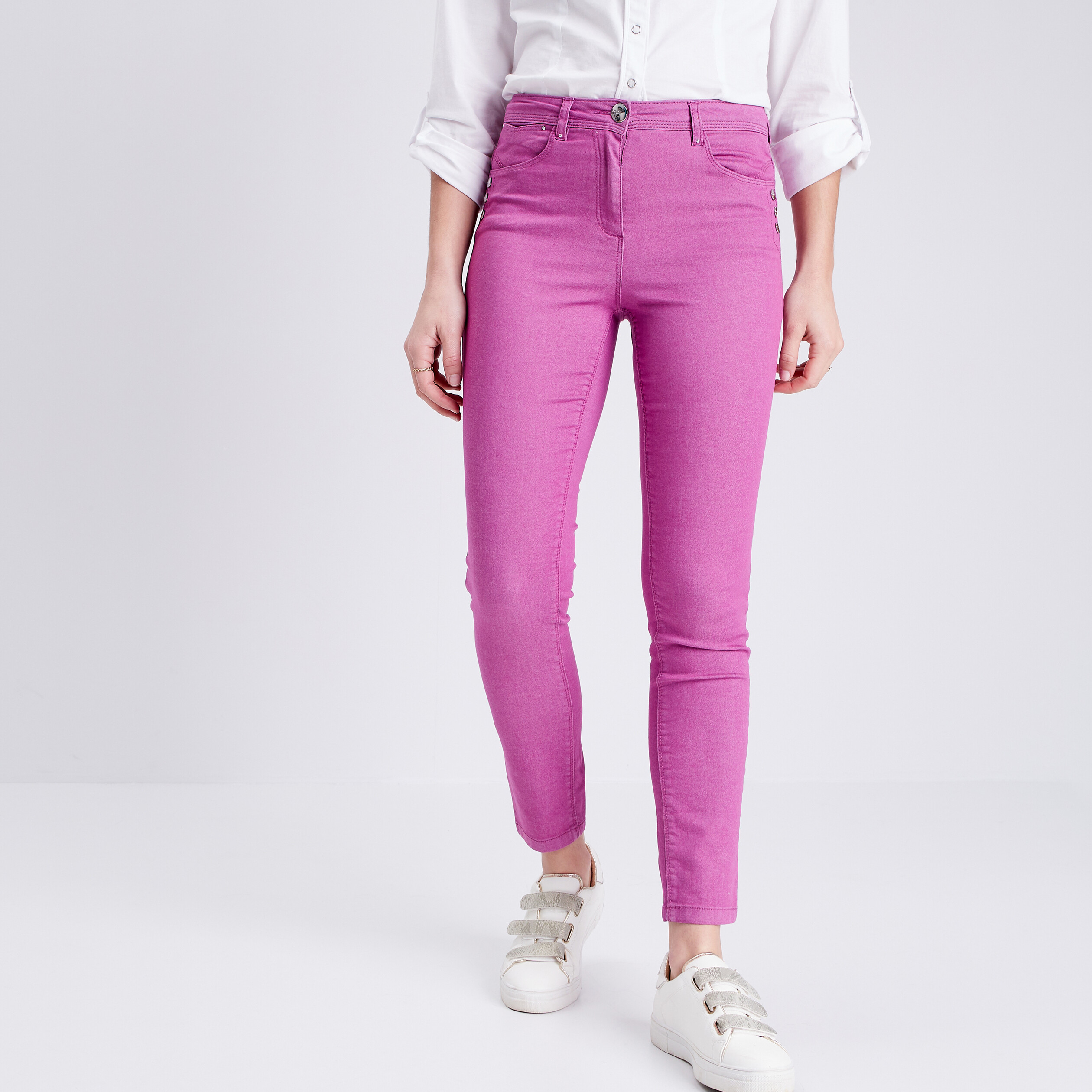 Pantalon ajusté avec boutons violet femme