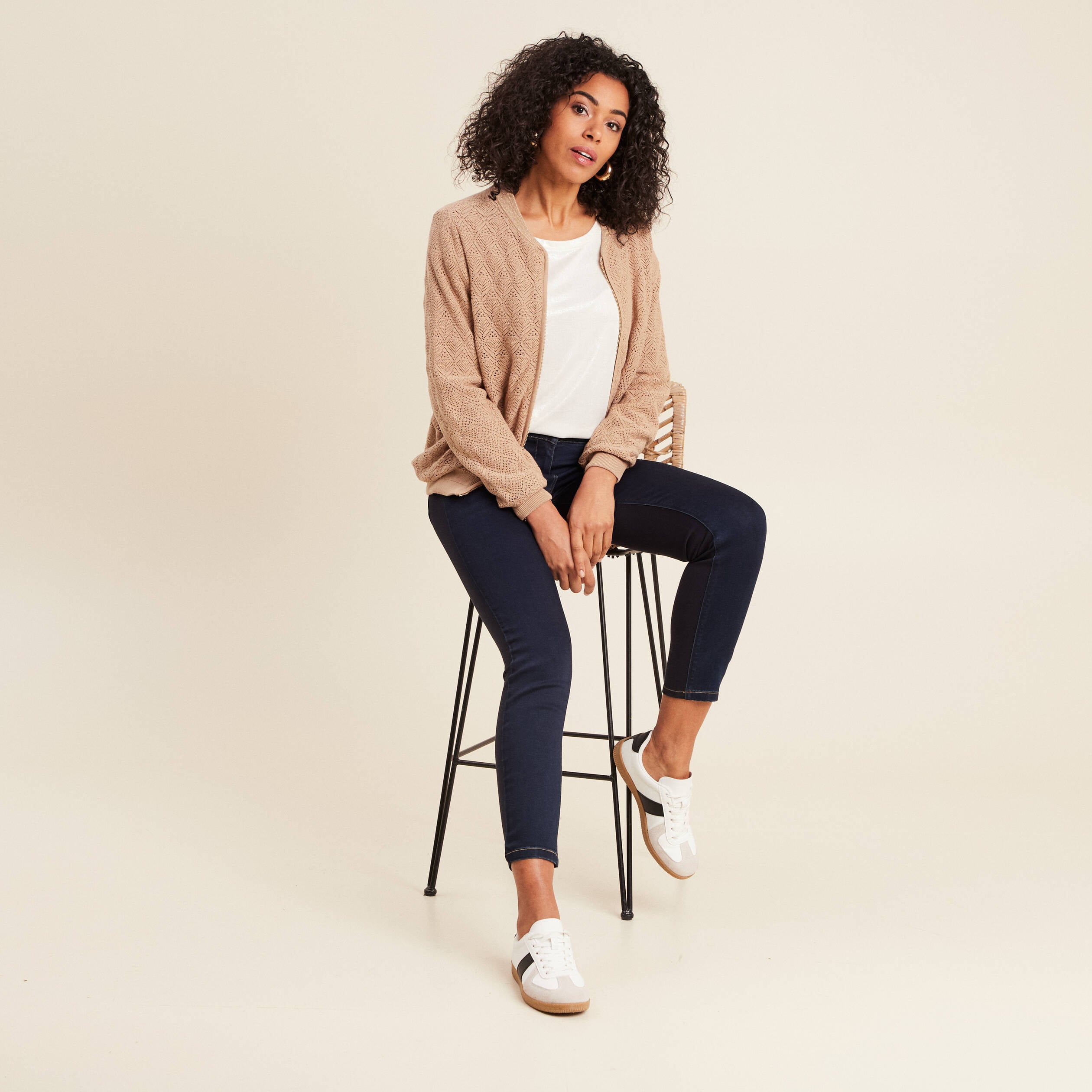 Gilet r&eacute;versible ajour&eacute; sable femme