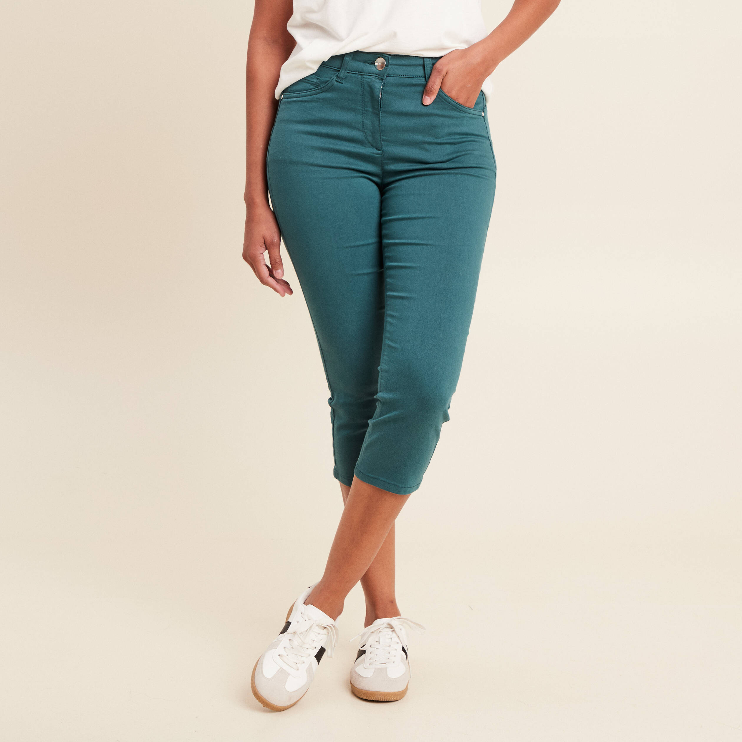 pantacourt droit taille standard vert femme Pantacourt droit taille standard vert femme
