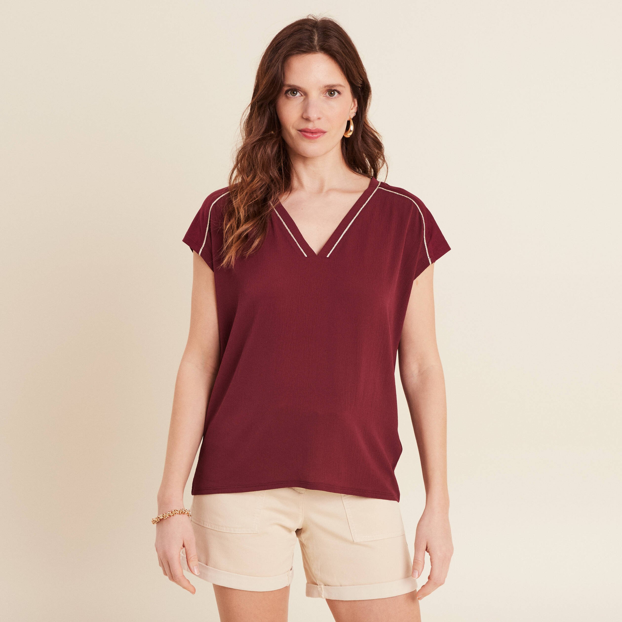 t shirt manches courtes bordeaux femme T-shirt manches courtes bordeaux femme