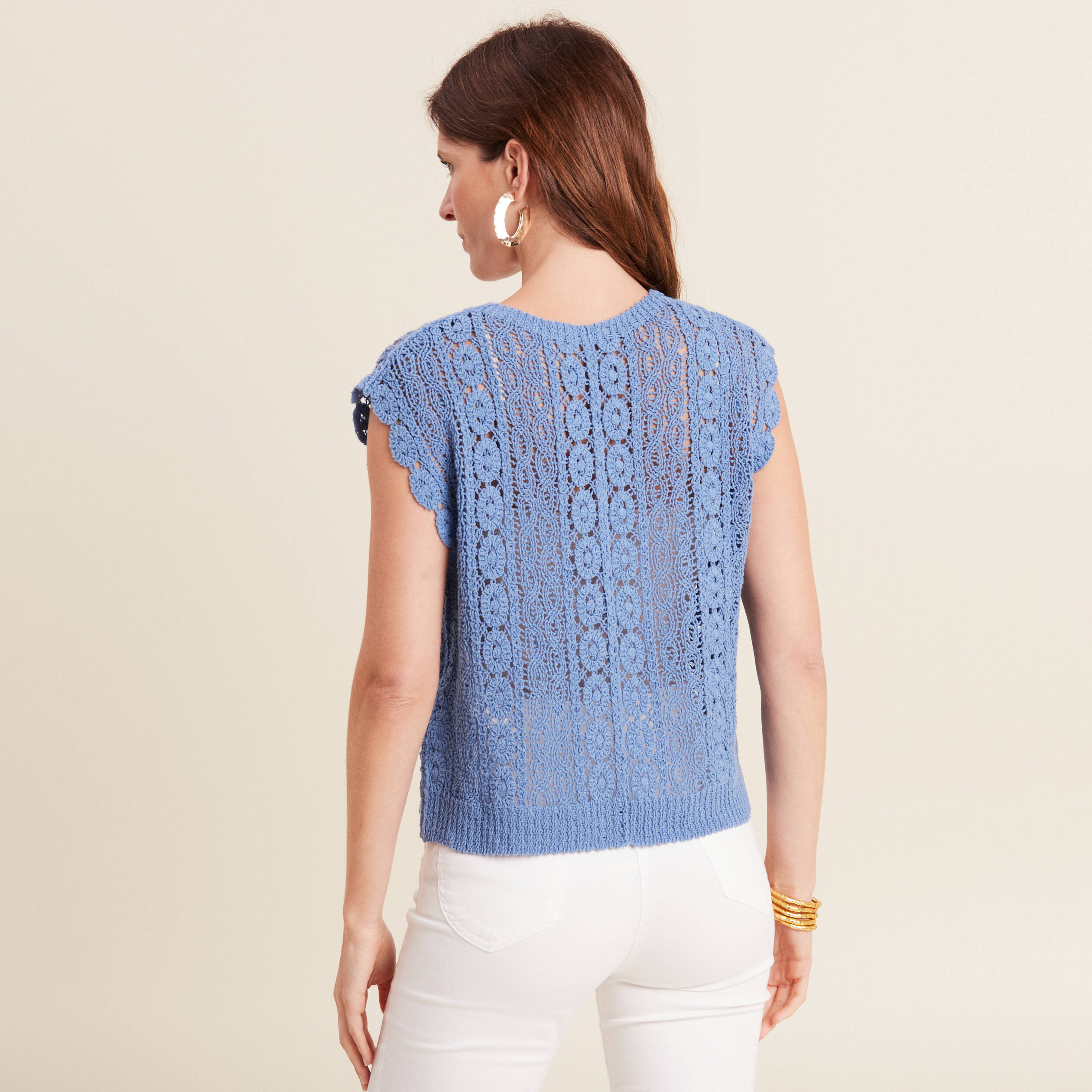 Débardeur macramé bleu ciel femme