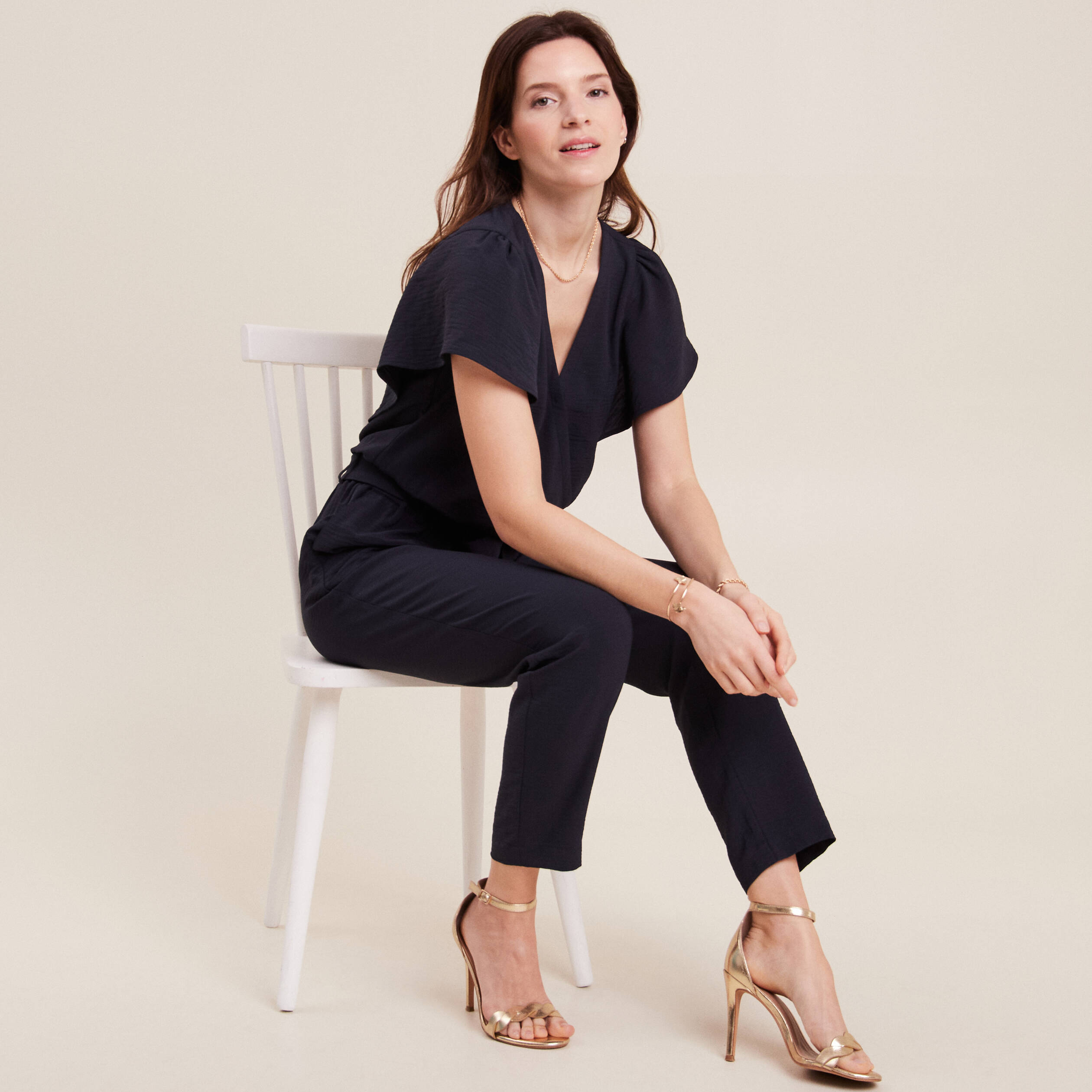 Combinaison pantalon droite bleu foncé femme