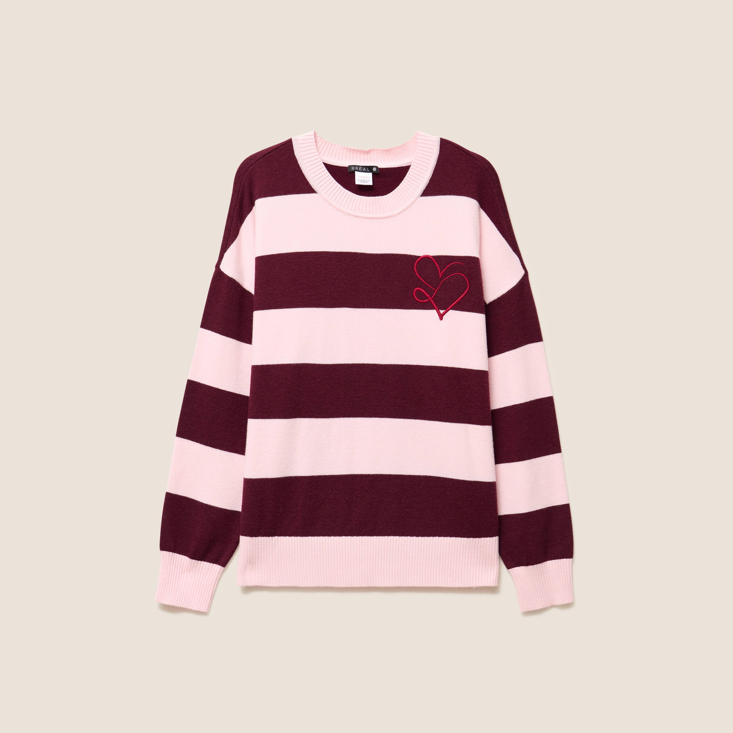 Pull col rond bordeaux femme