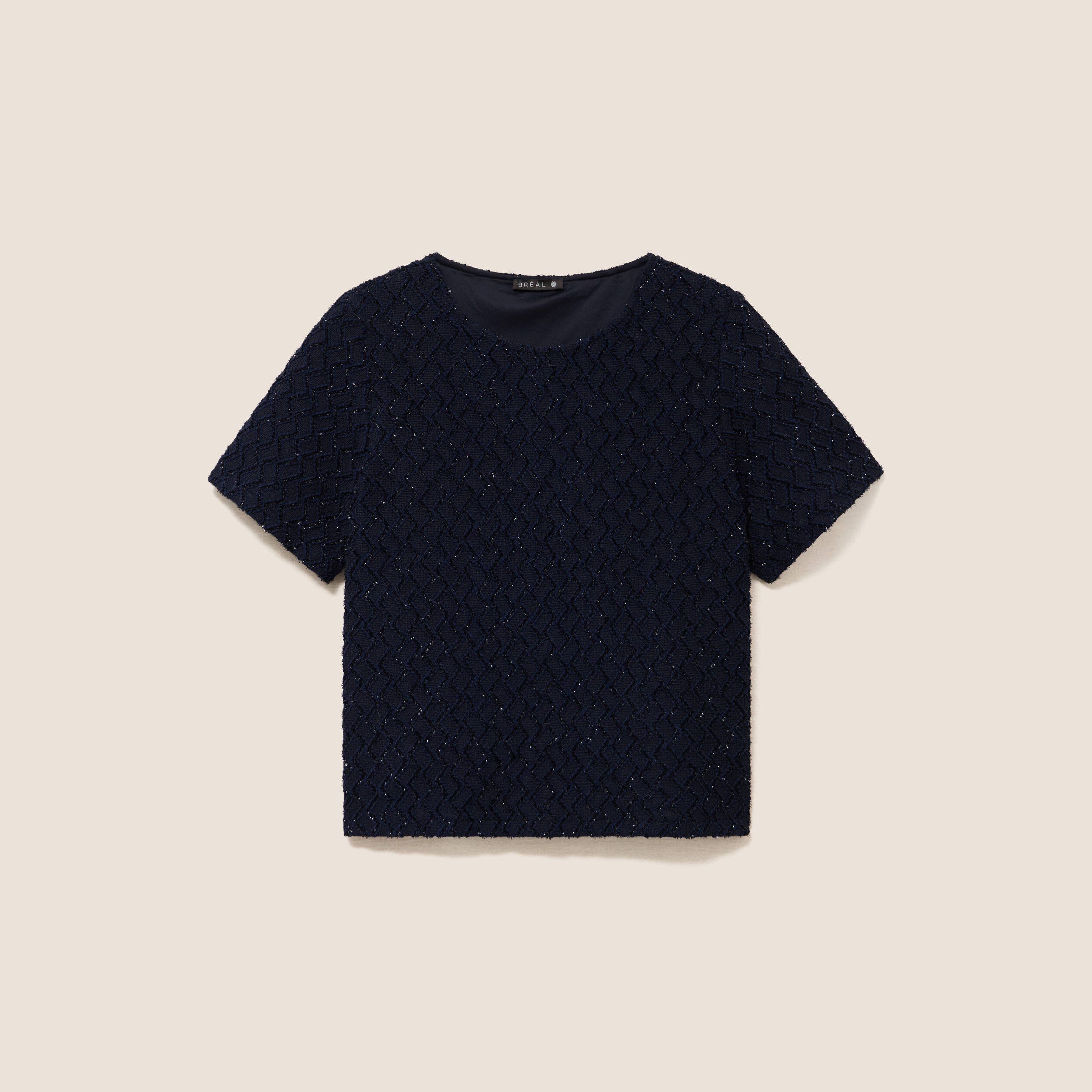 T-shirt col rond manches courtes doubl&eacute; bleu fonc&eacute; femme