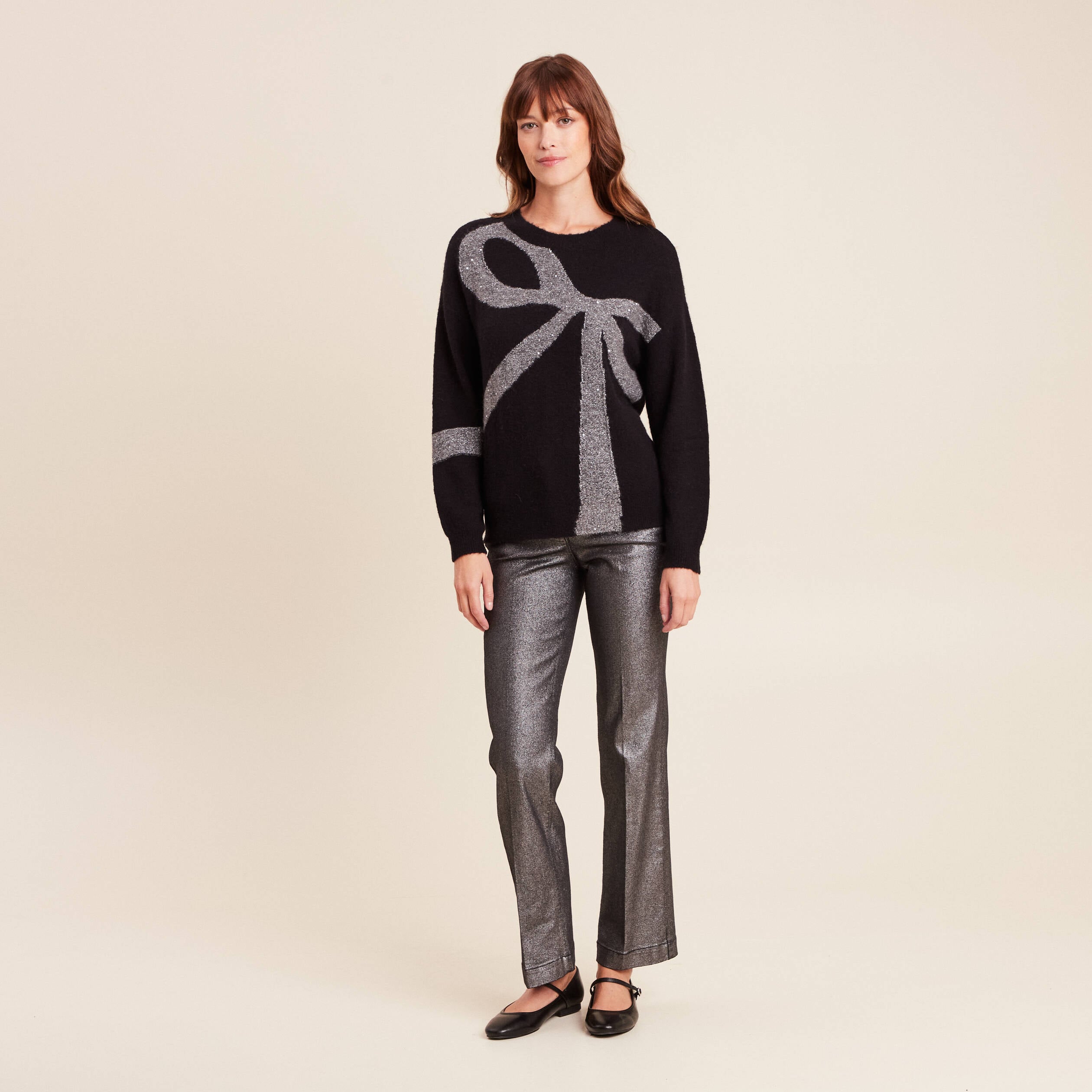 Pull col bateau manches longues noir femme
