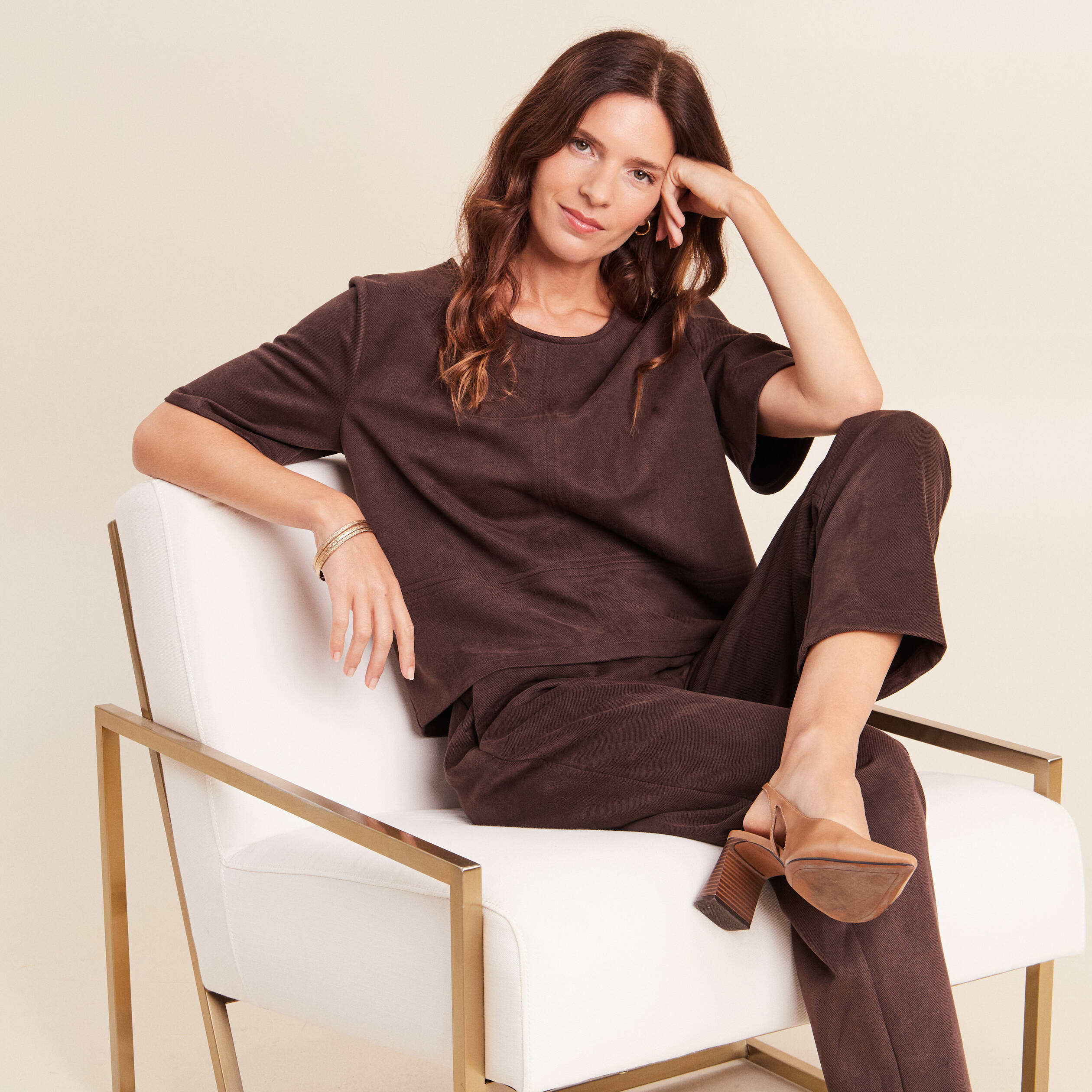 Top en suedine marron fonc&eacute; femme