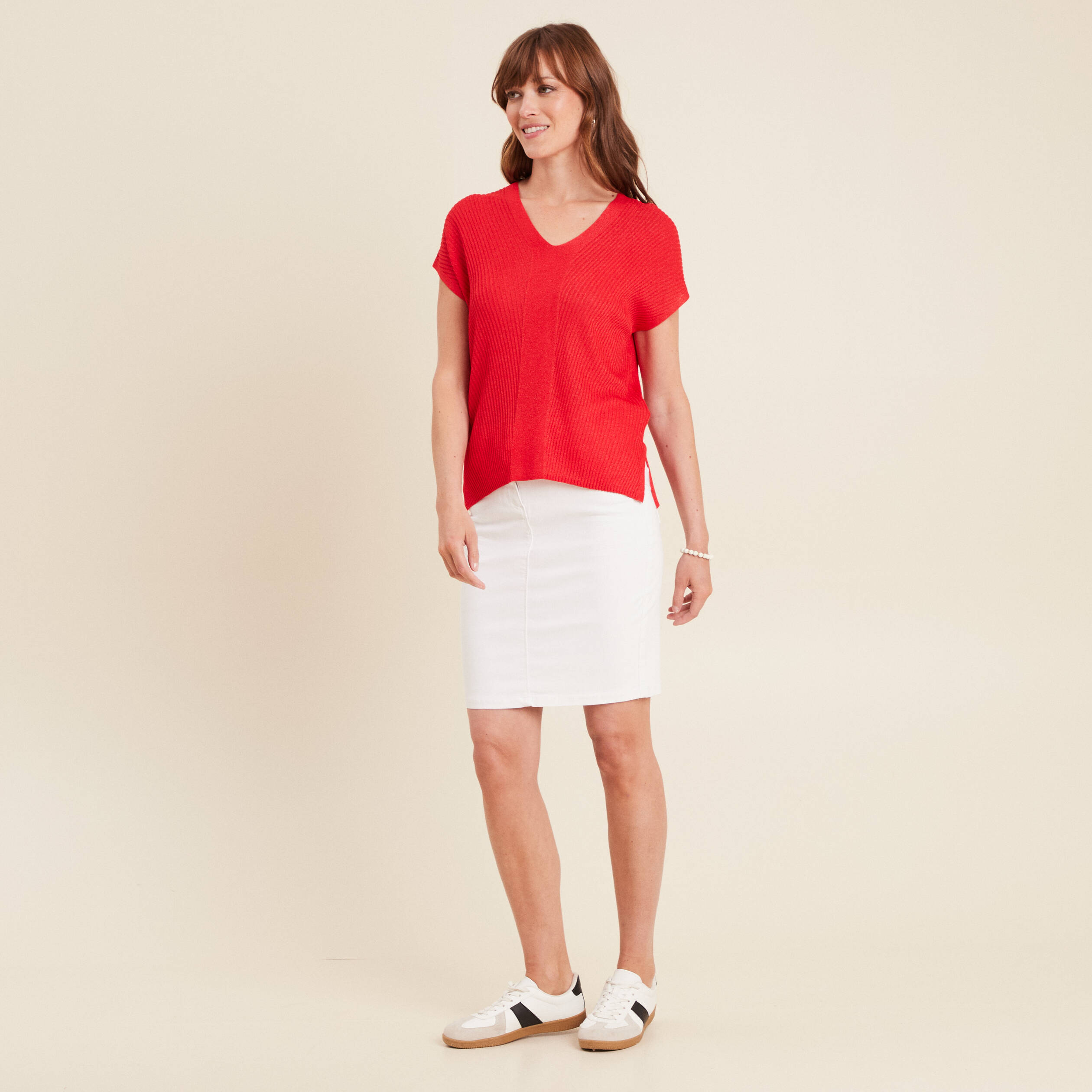 pull a manches courtes rouge femme Pull à manches courtes rouge femme
