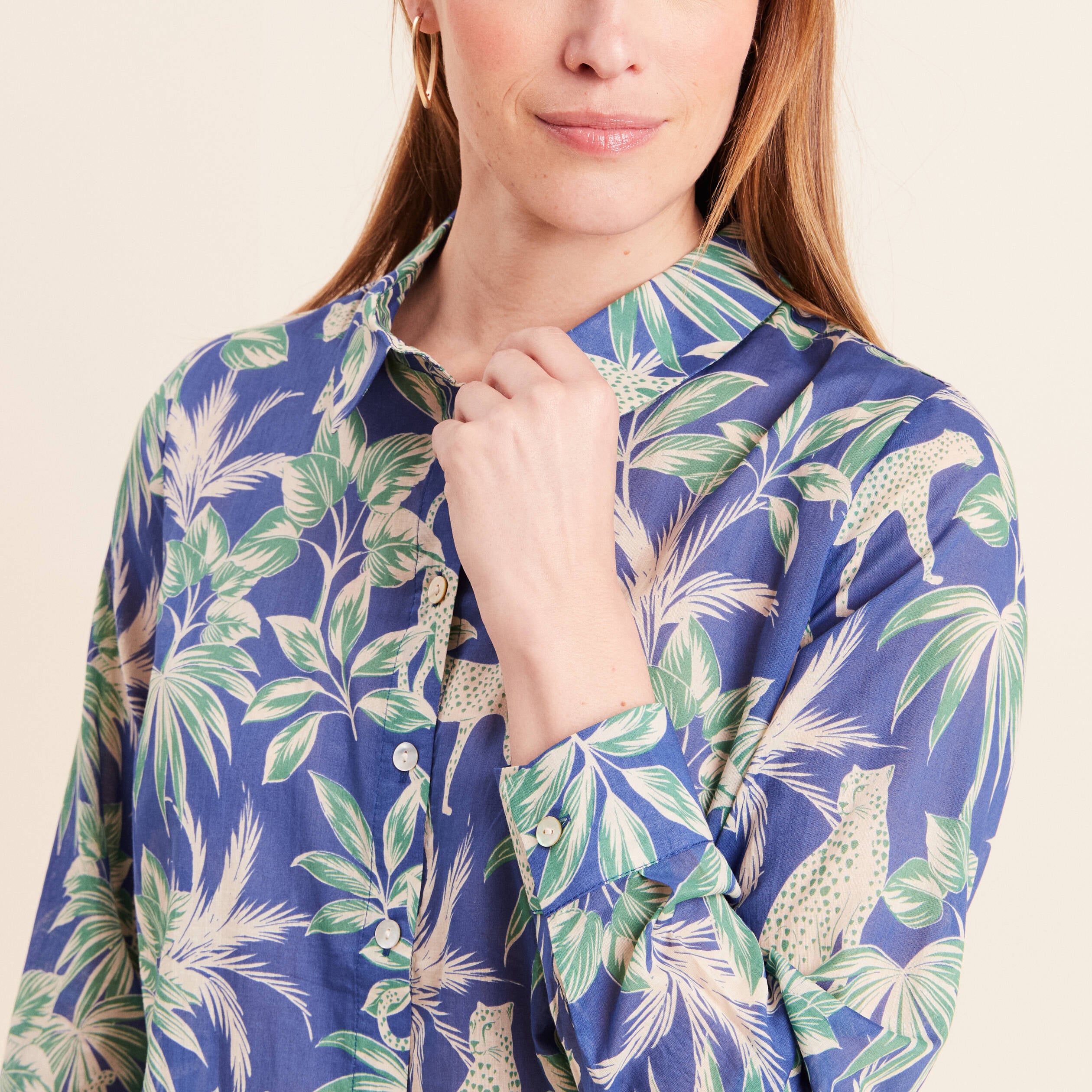 Chemise manches longues bleu femme