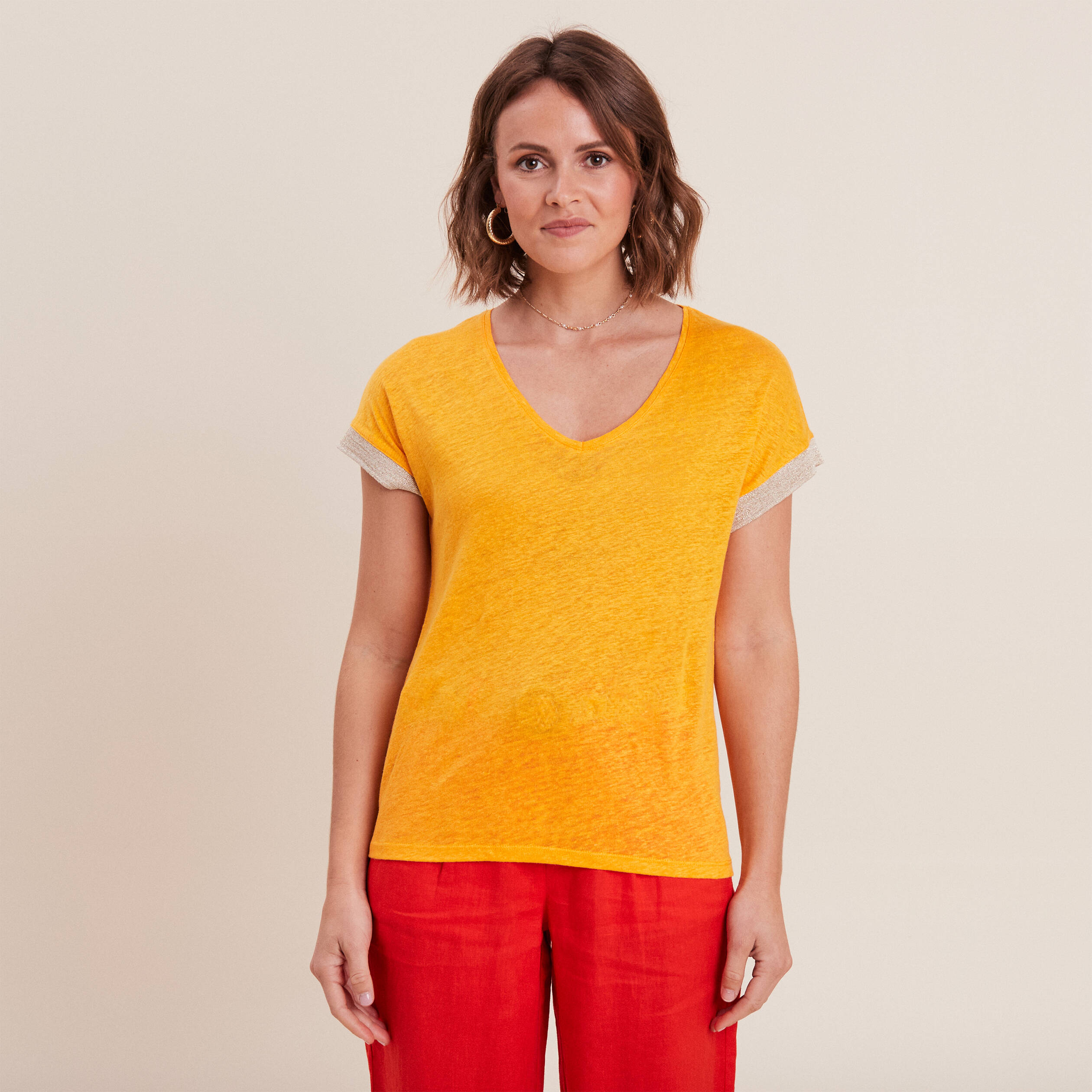 T-shirt manches courtes jaune or femme