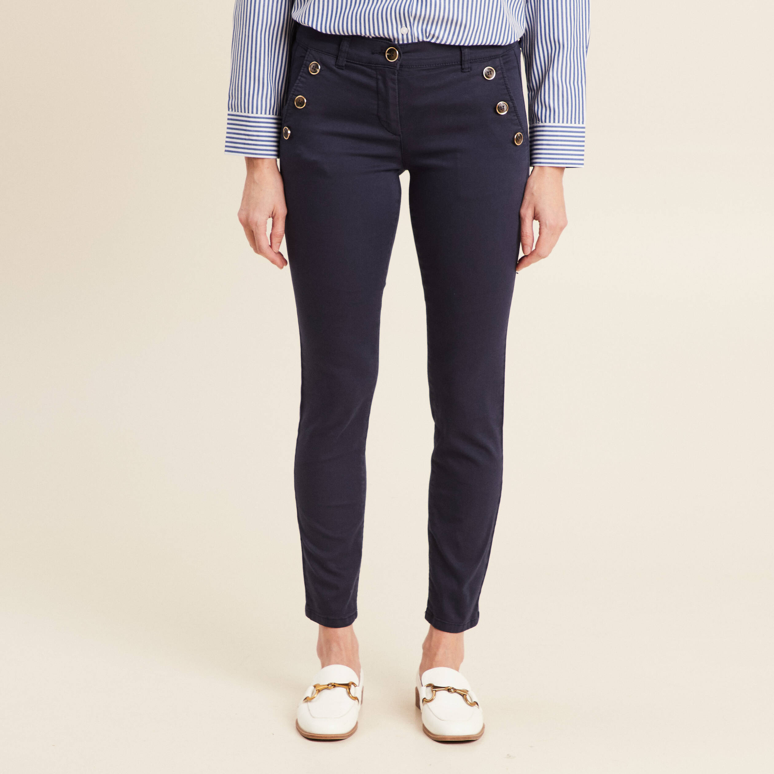 Pantalon ajusté 7/8ème bleu marine femme