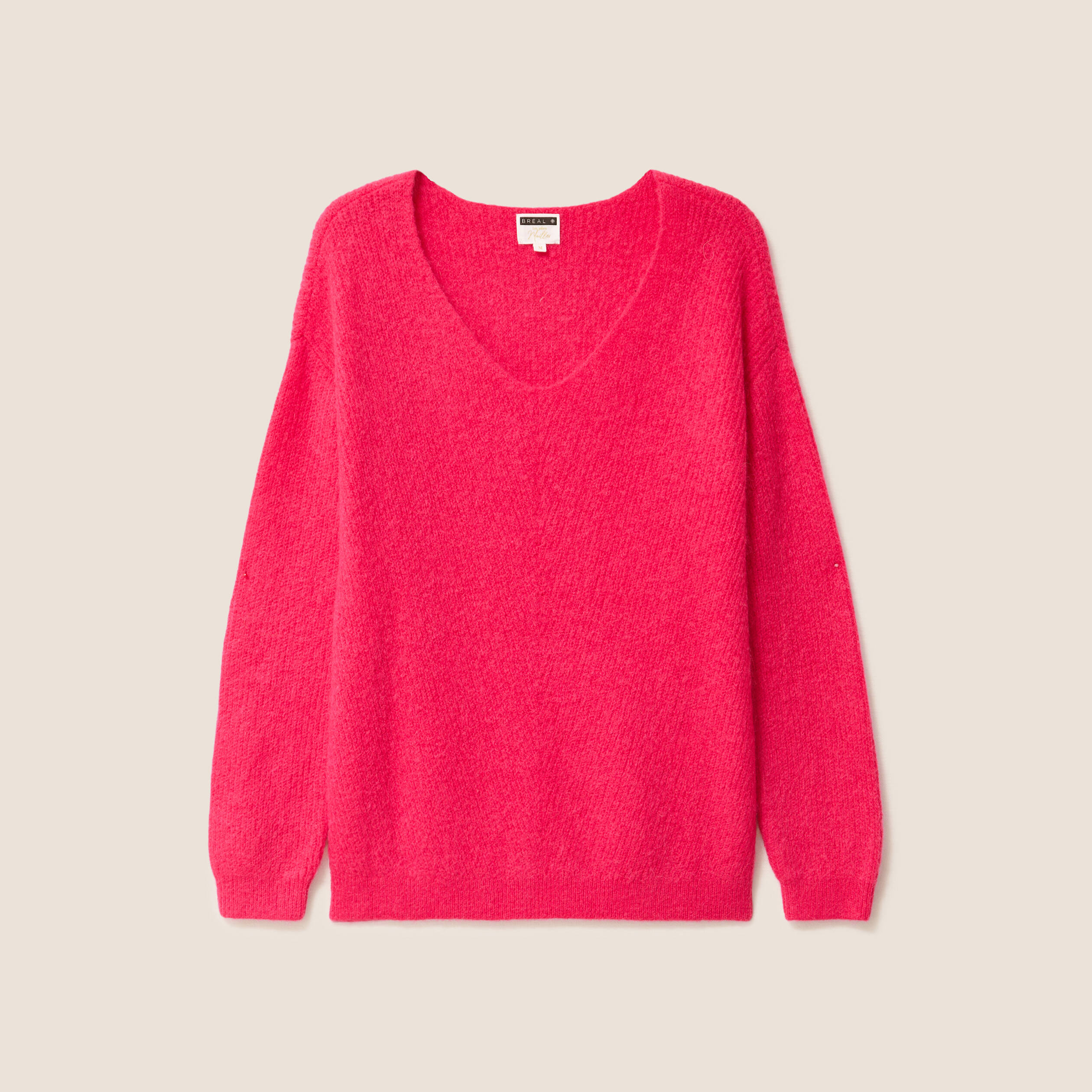 Pull col v rose femme