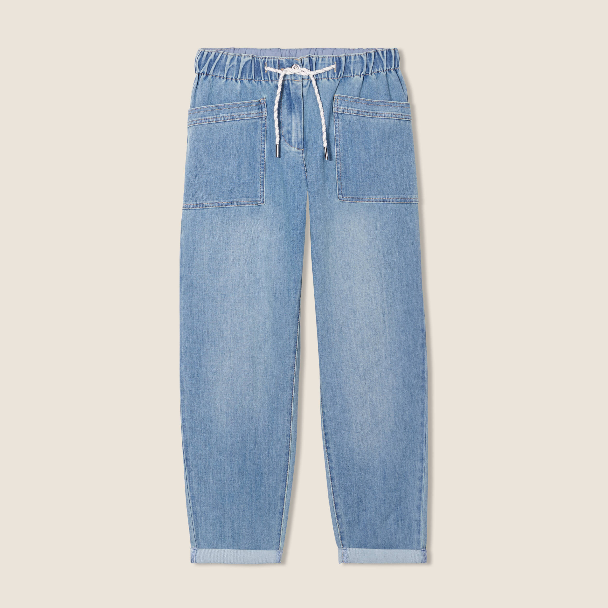 Jean large à coulisse denim double stone femme