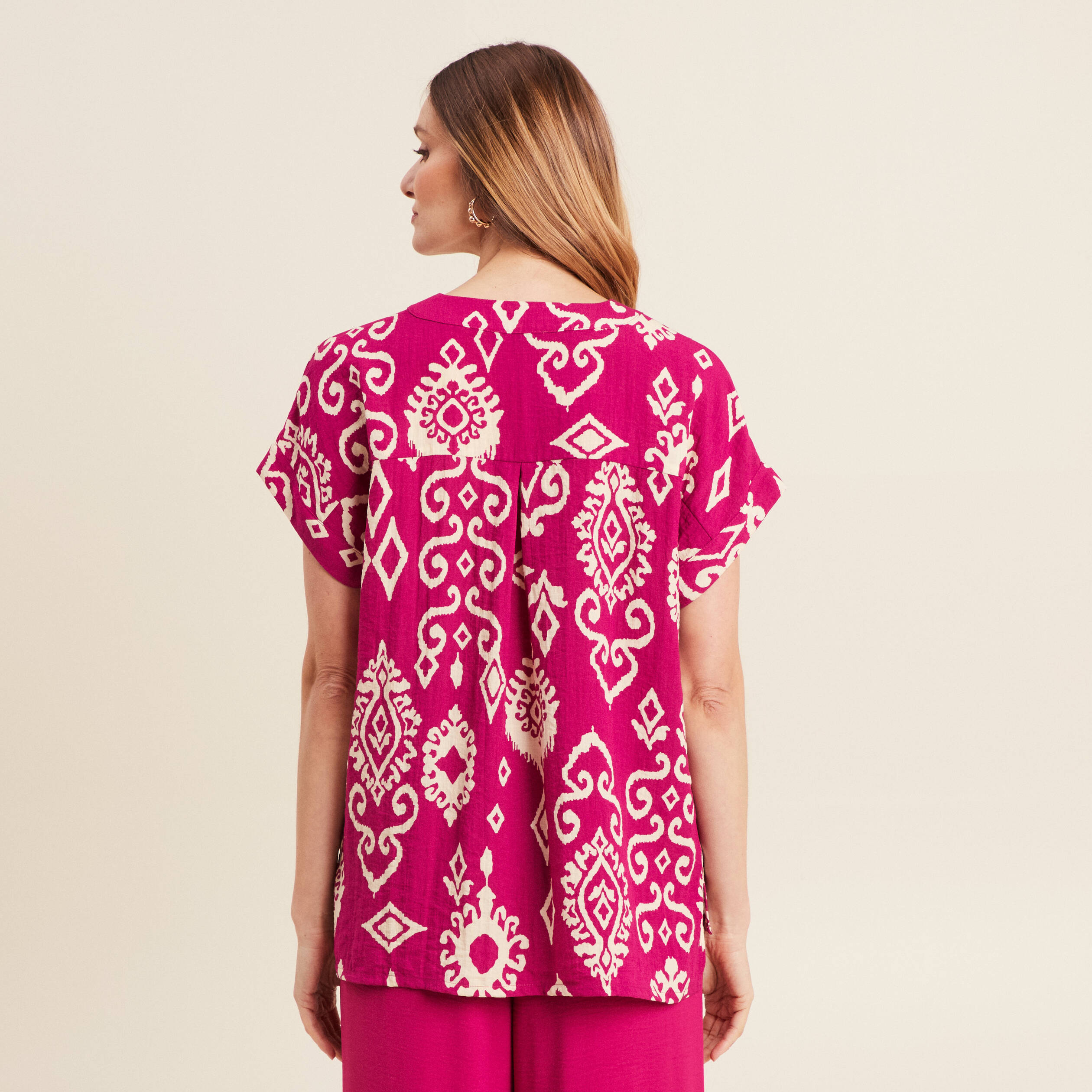 Blouse manches courtes rose fushia femme