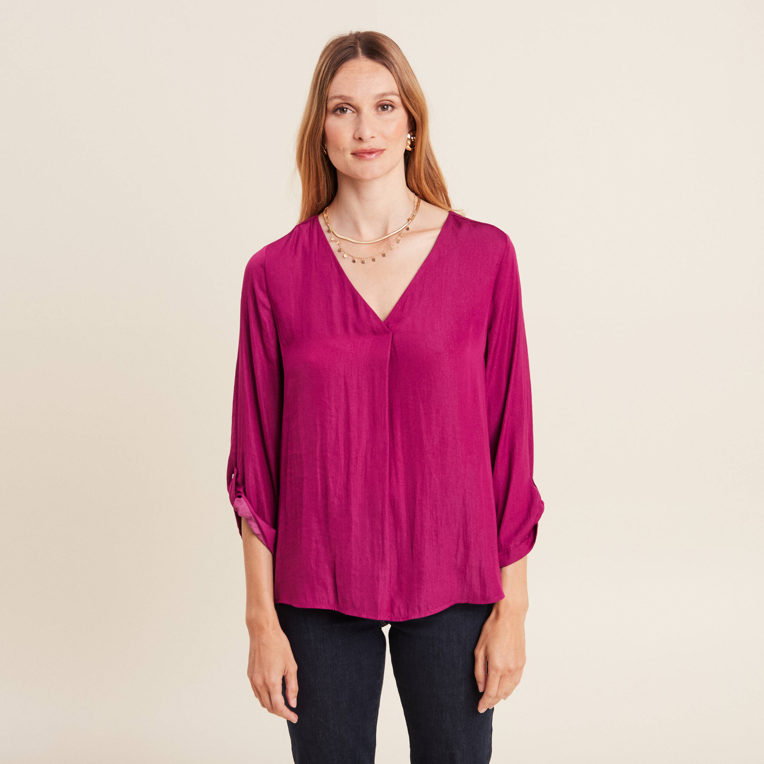 Blouse manches 3/4 violet femme