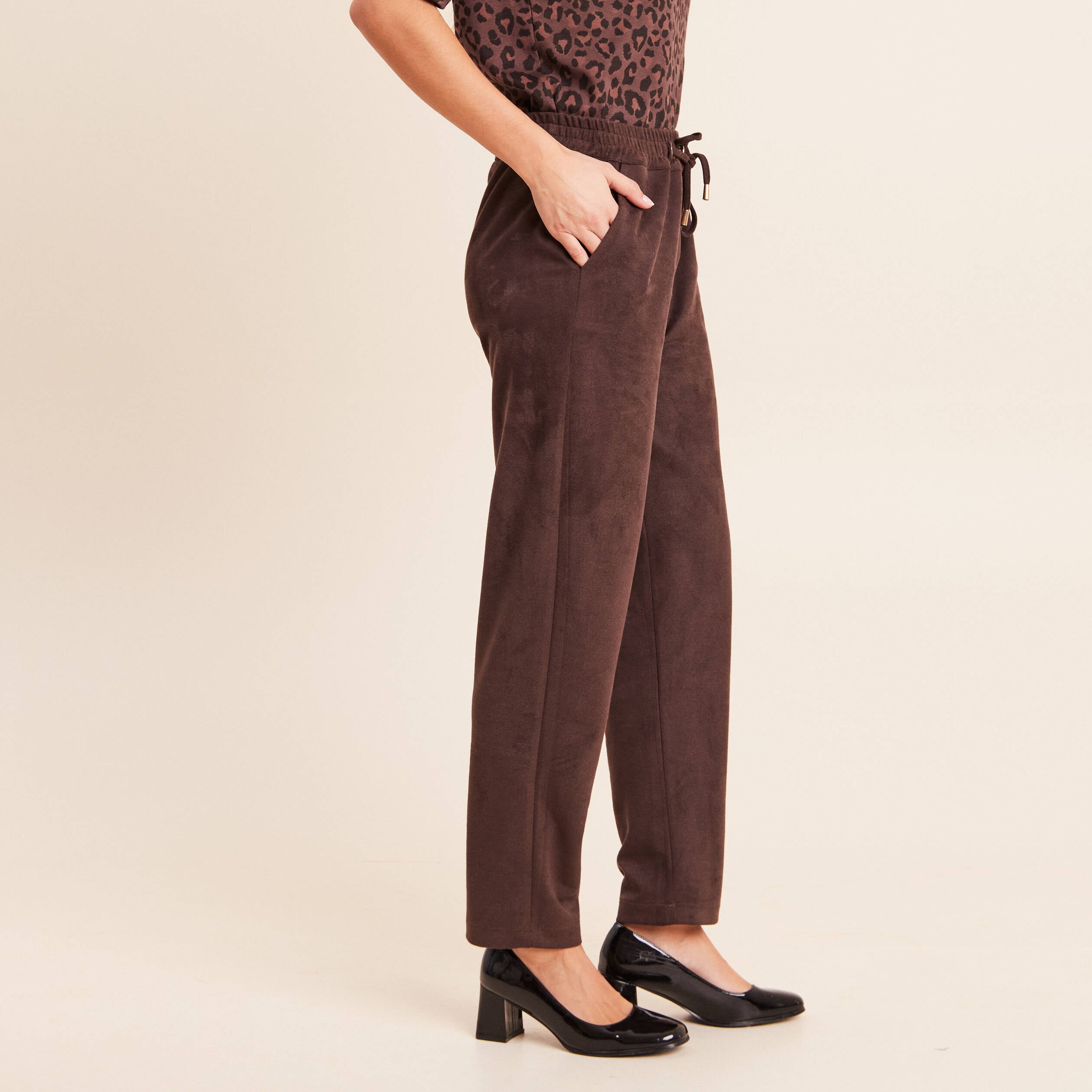 Jogging aspect daim marron fonc&eacute; femme