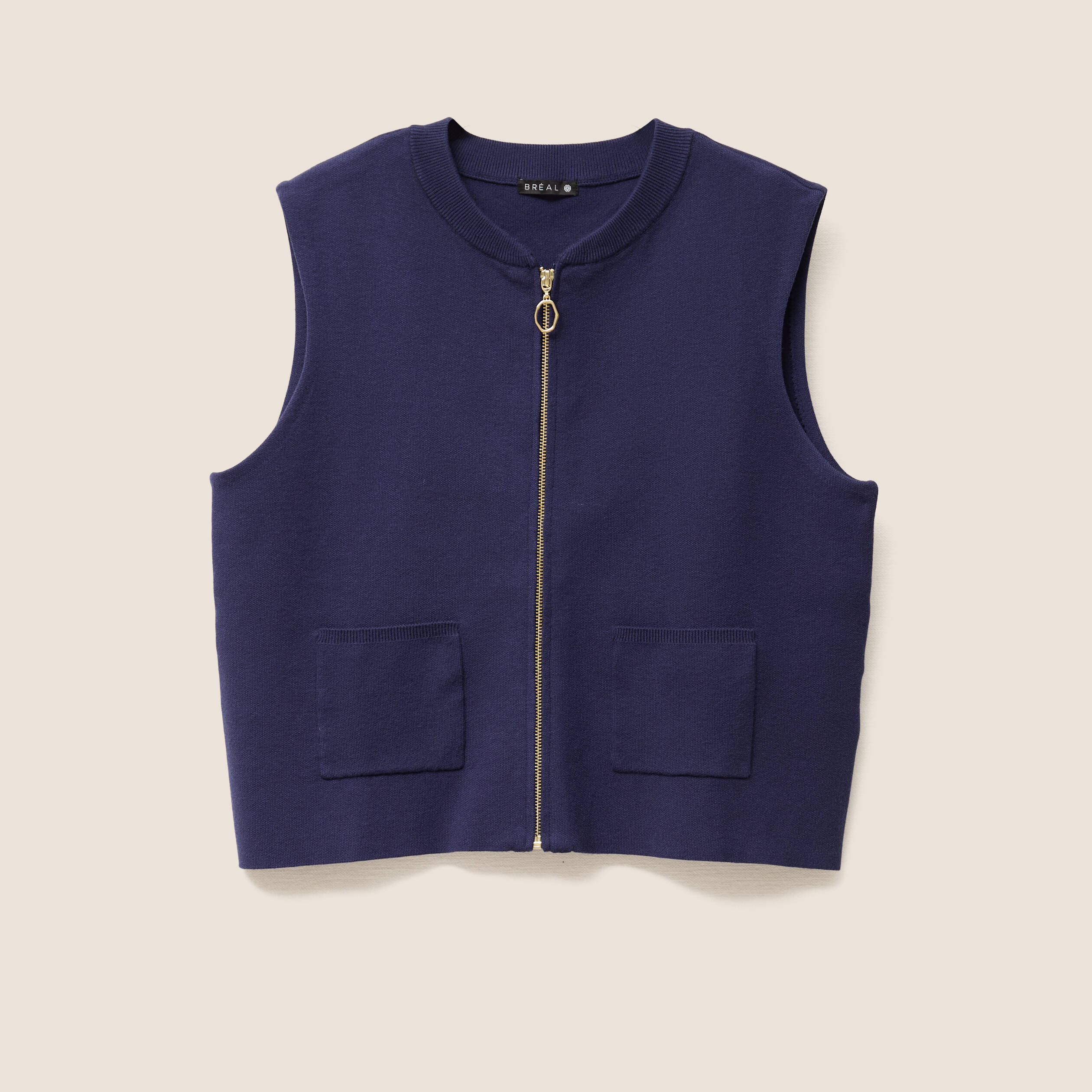 Gilet droit court sans manches bleu marine femme