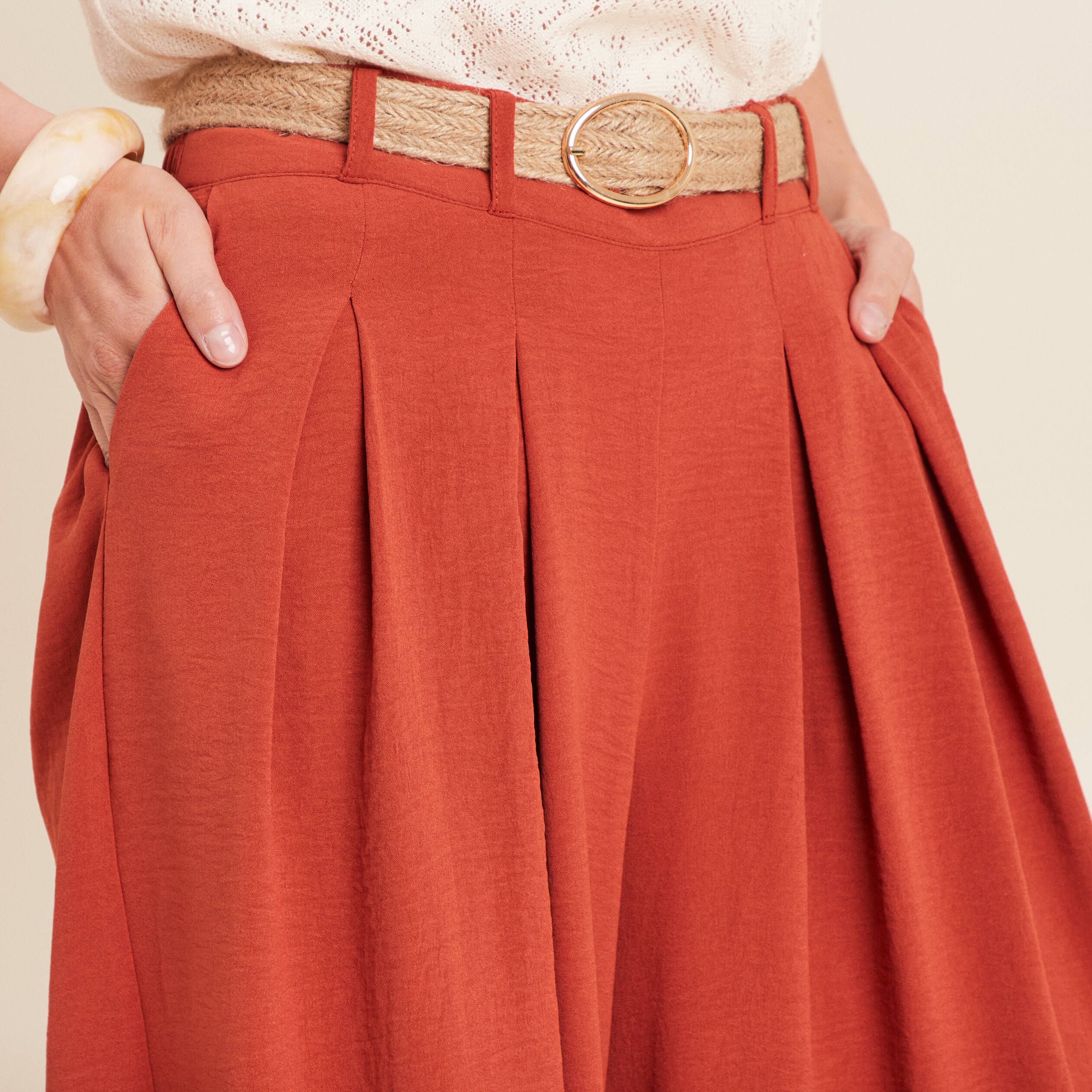 pantalon jupe culotte large vieux rose femme Pantalon jupe-culotte large vieux rose femme