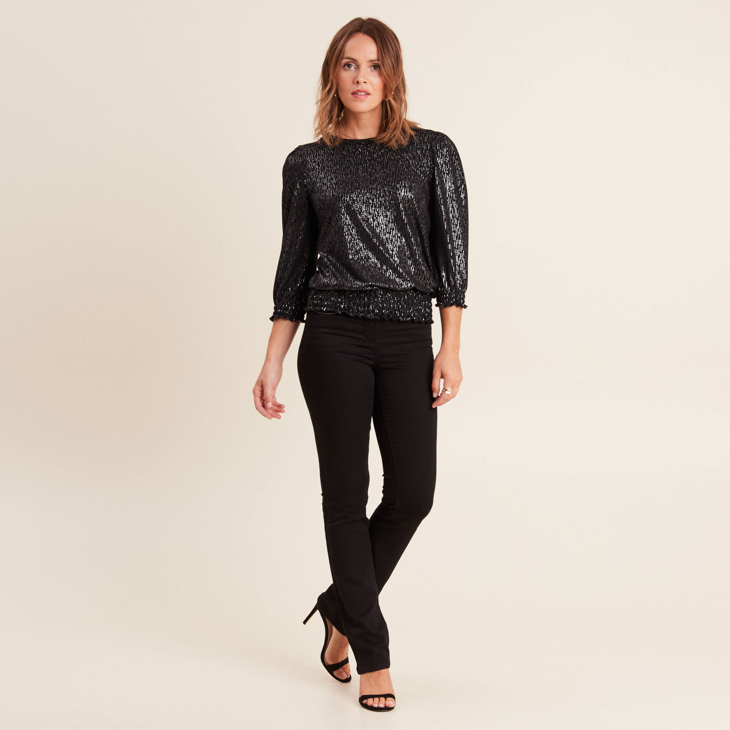 T-shirt manches 3/4 noir femme
