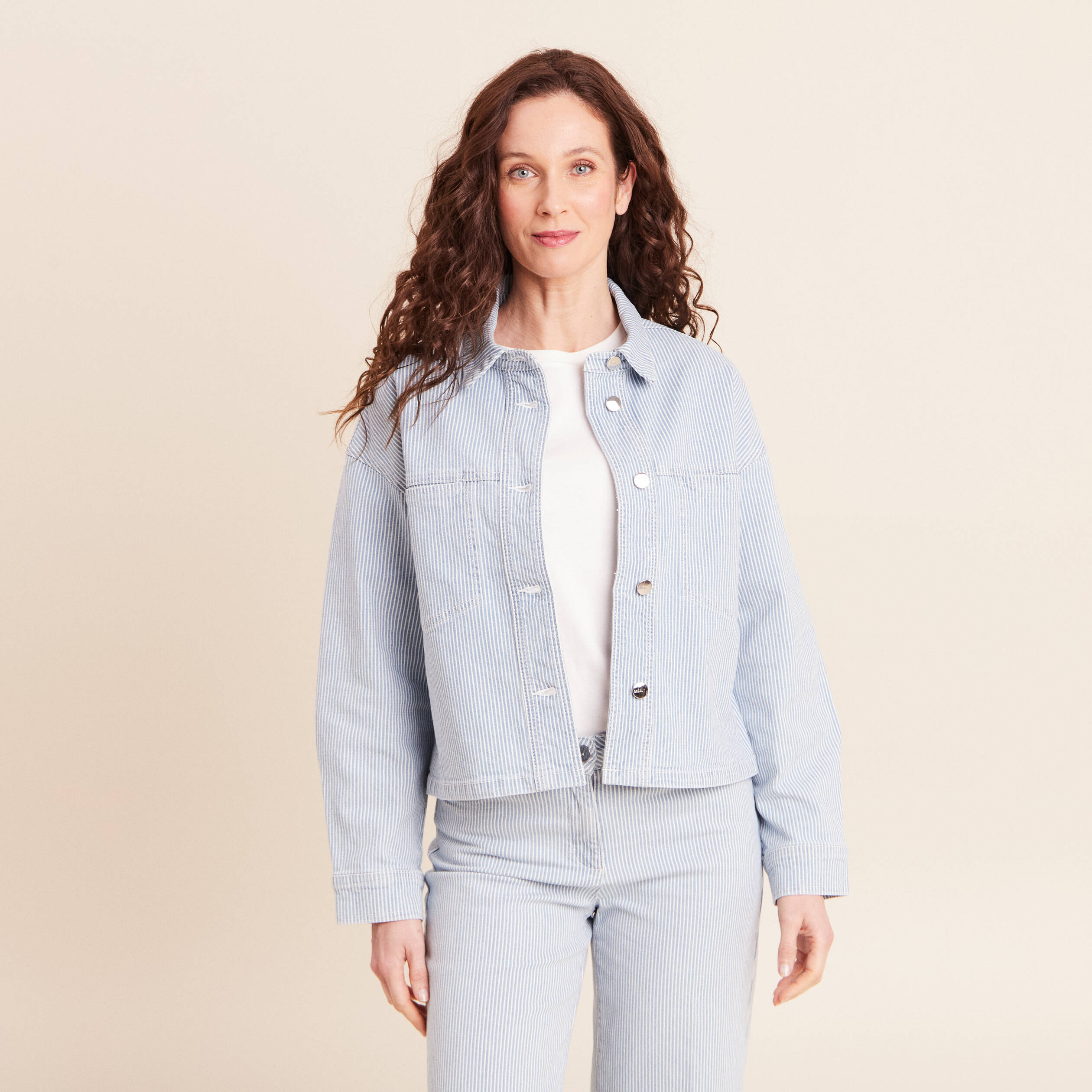 Veste ample en jean manches longues bleu femme