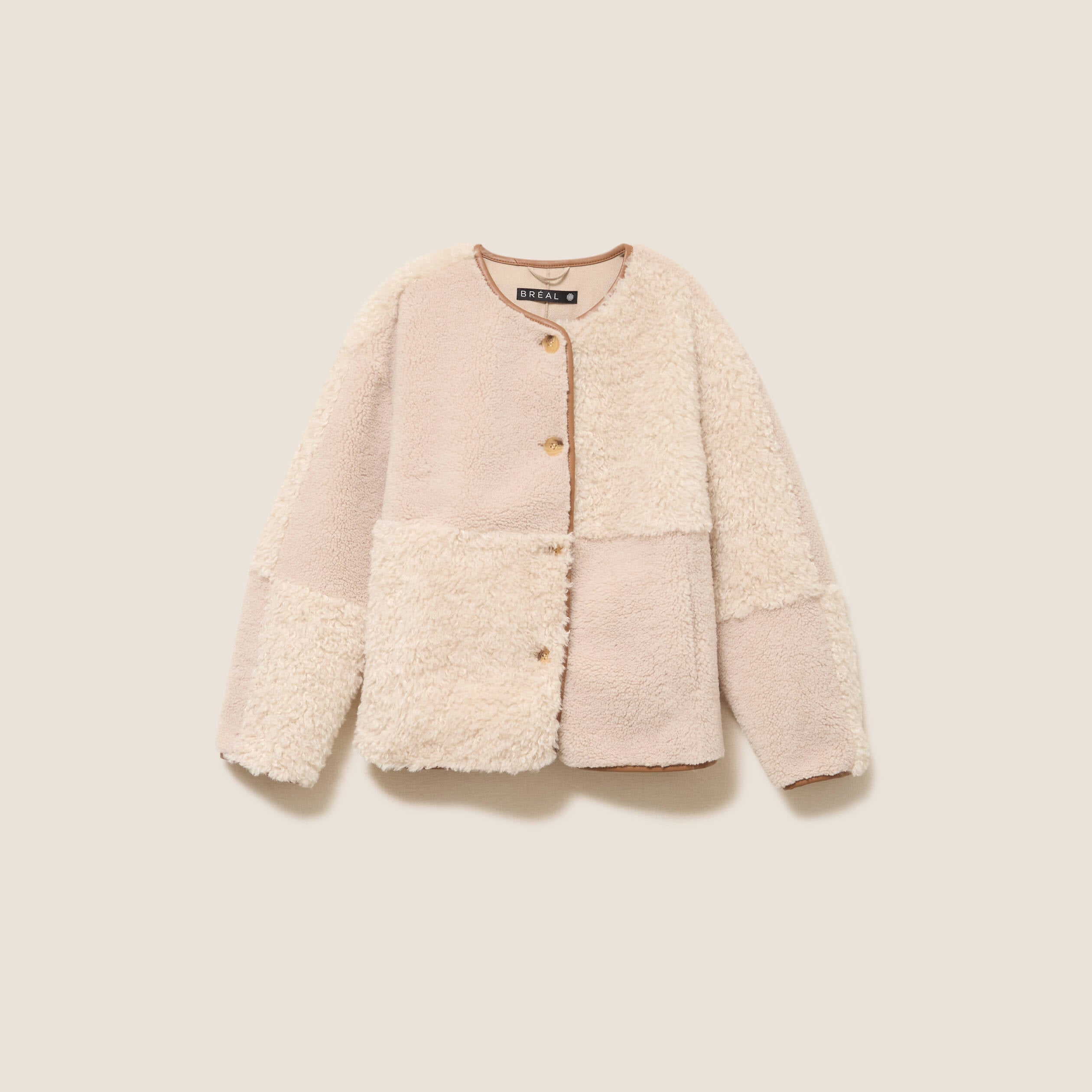 Manteau manches longues fausse fourrure ecru femme