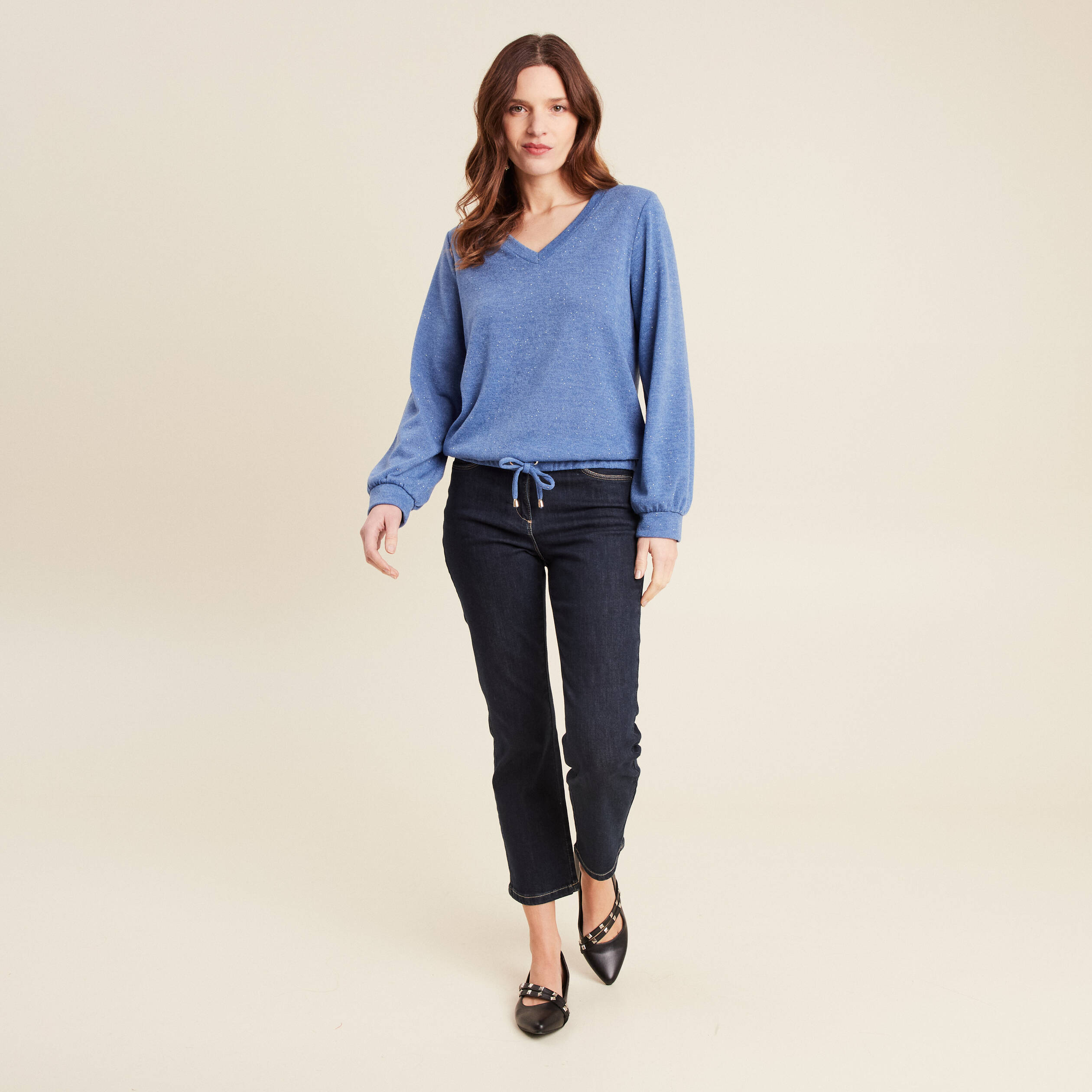 Sweat manches longues bleu ciel femme