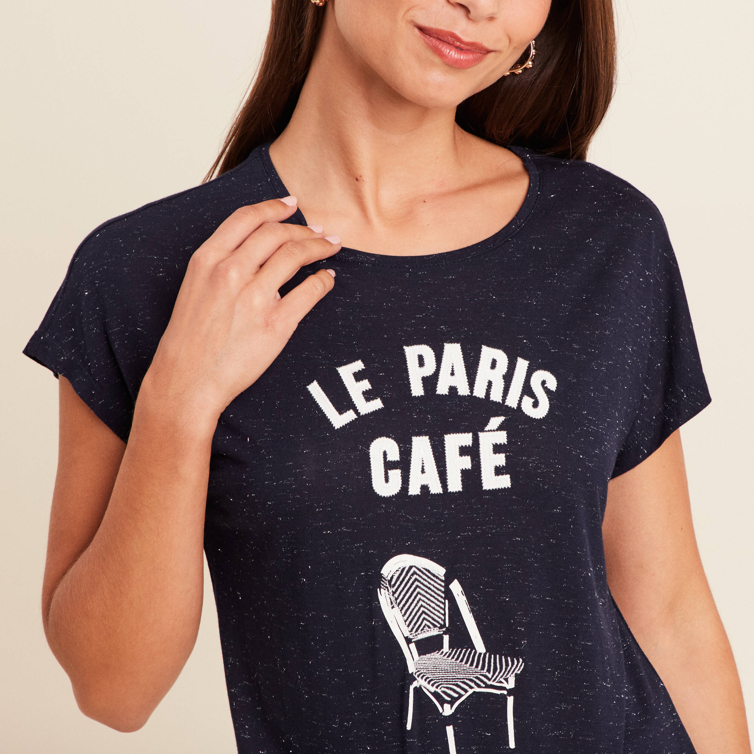 t shirt col rond manches courtes bleu marine femme T-shirt col rond manches courtes bleu marine femme