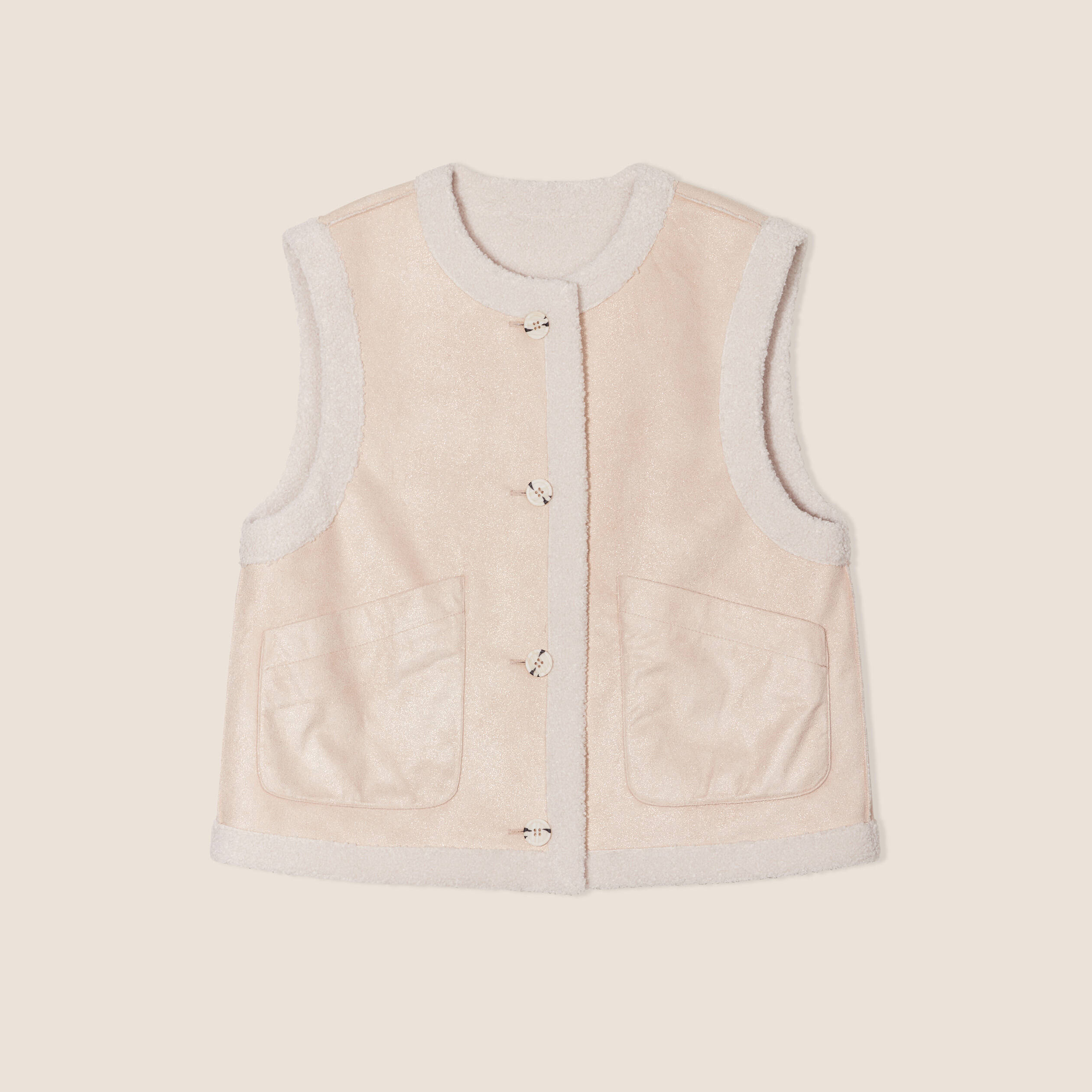 gilet reversible laine mouton beige femme Gilet réversible laine mouton beige femme