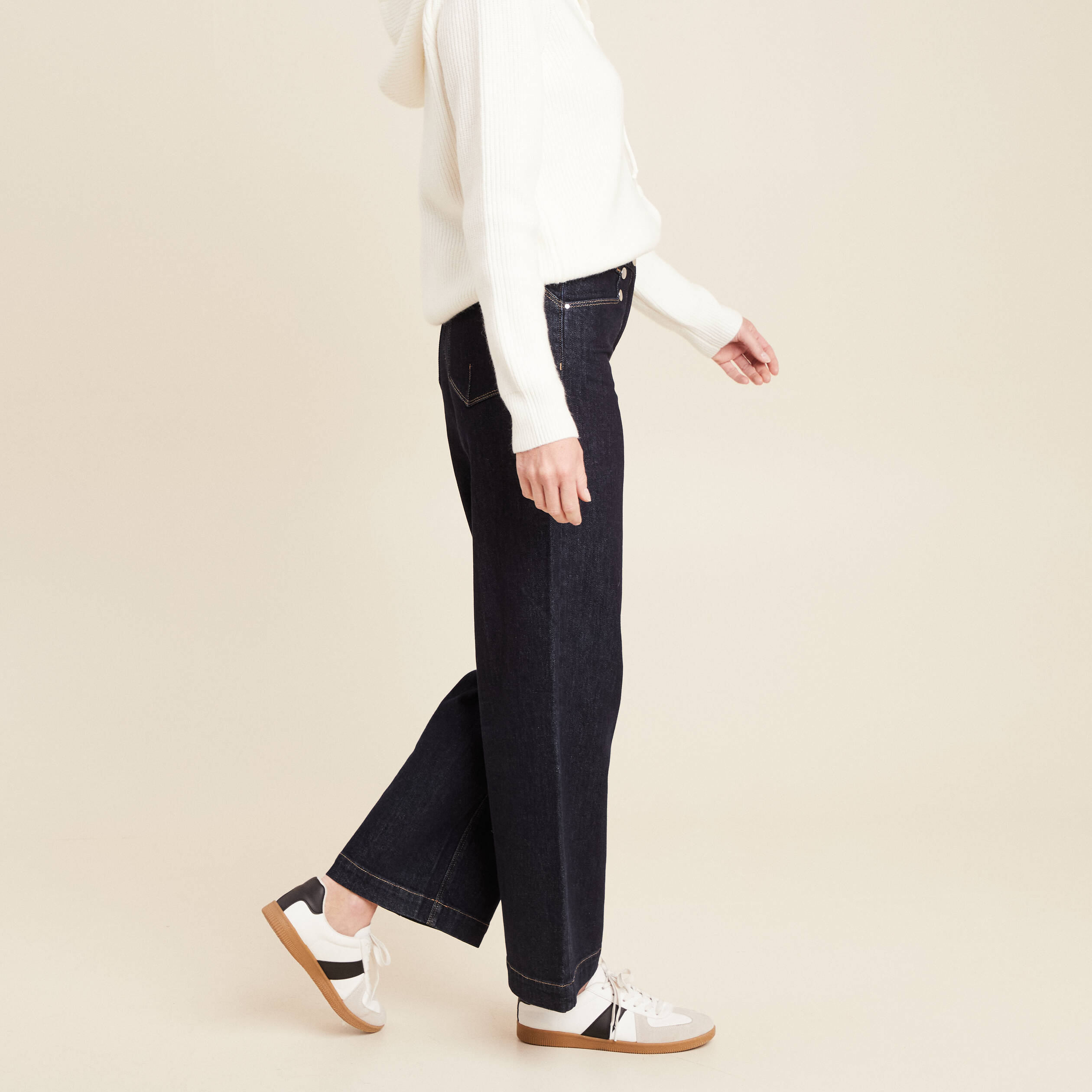 Jean large &agrave; pont denim brut femme