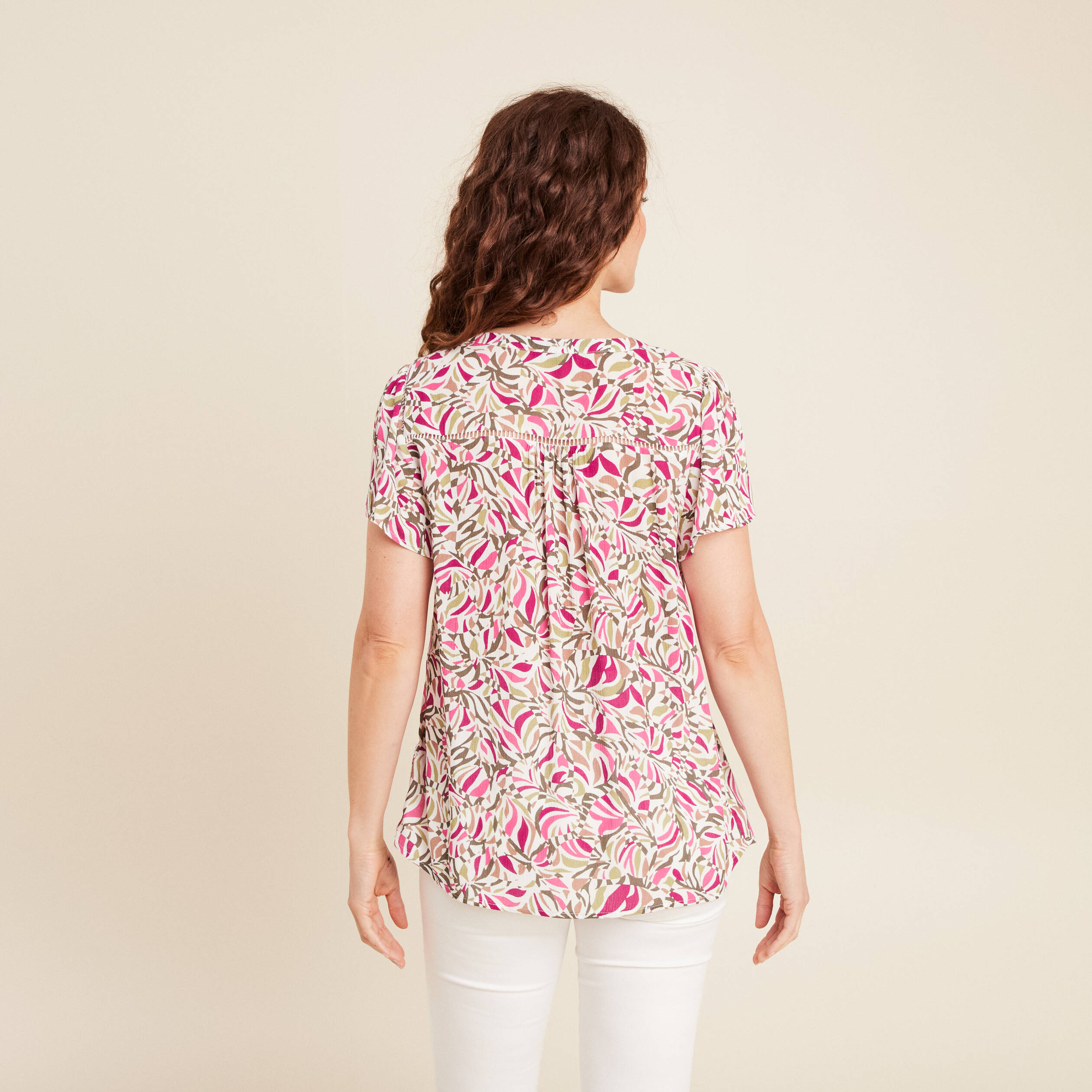 blouse crepe manches courtes vert kaki femme Blouse crêpe manches courtes vert kaki femme
