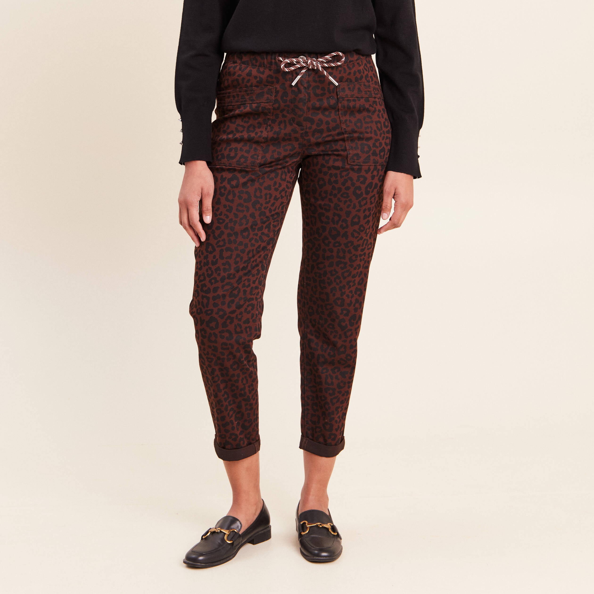 Pantalon coupe mom 7/8&egrave;me marron femme