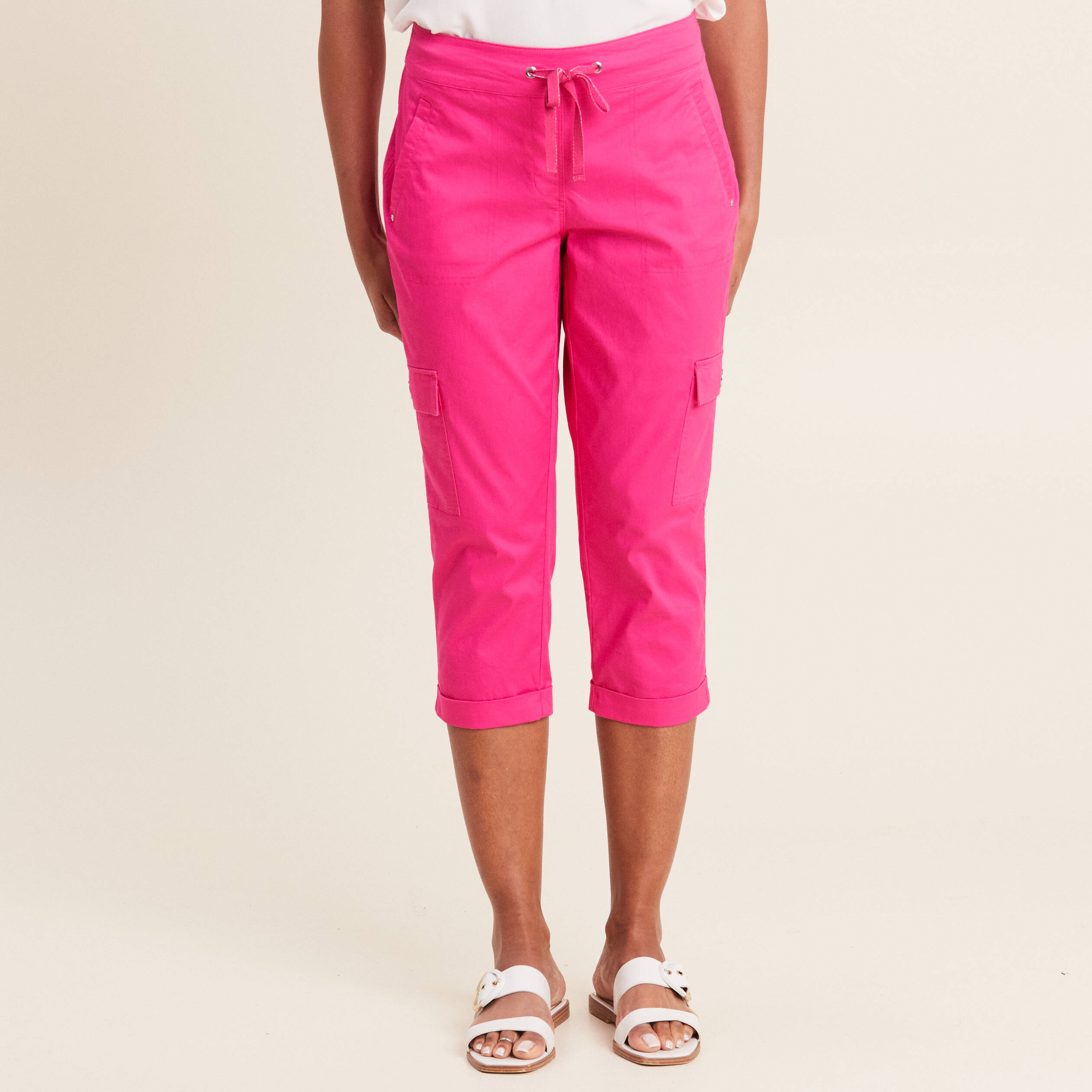 Pantacourt droit poches côtés rose fushia femme