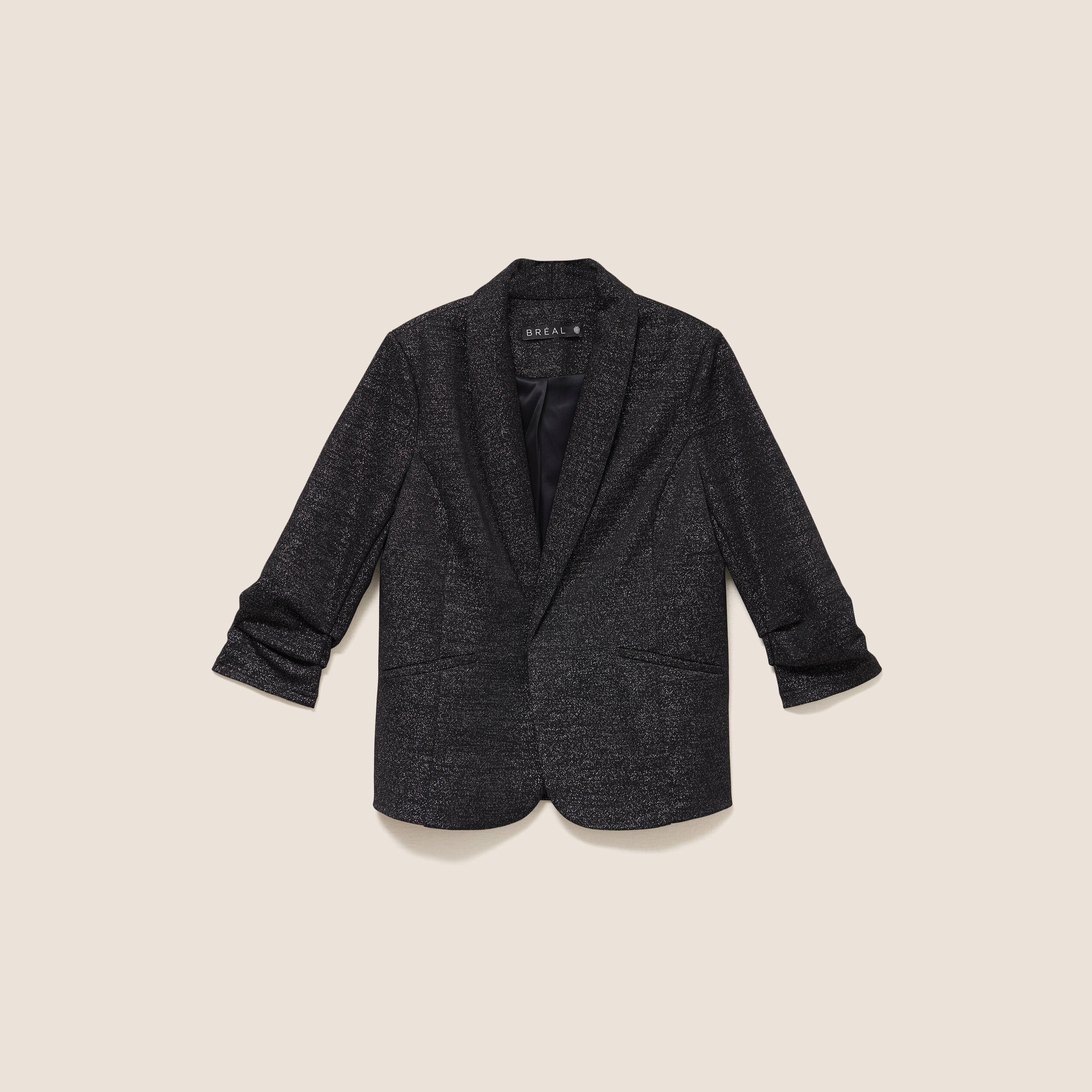 Veste cintr&eacute;e col ch&acirc;le manches 3/4 noir femme
