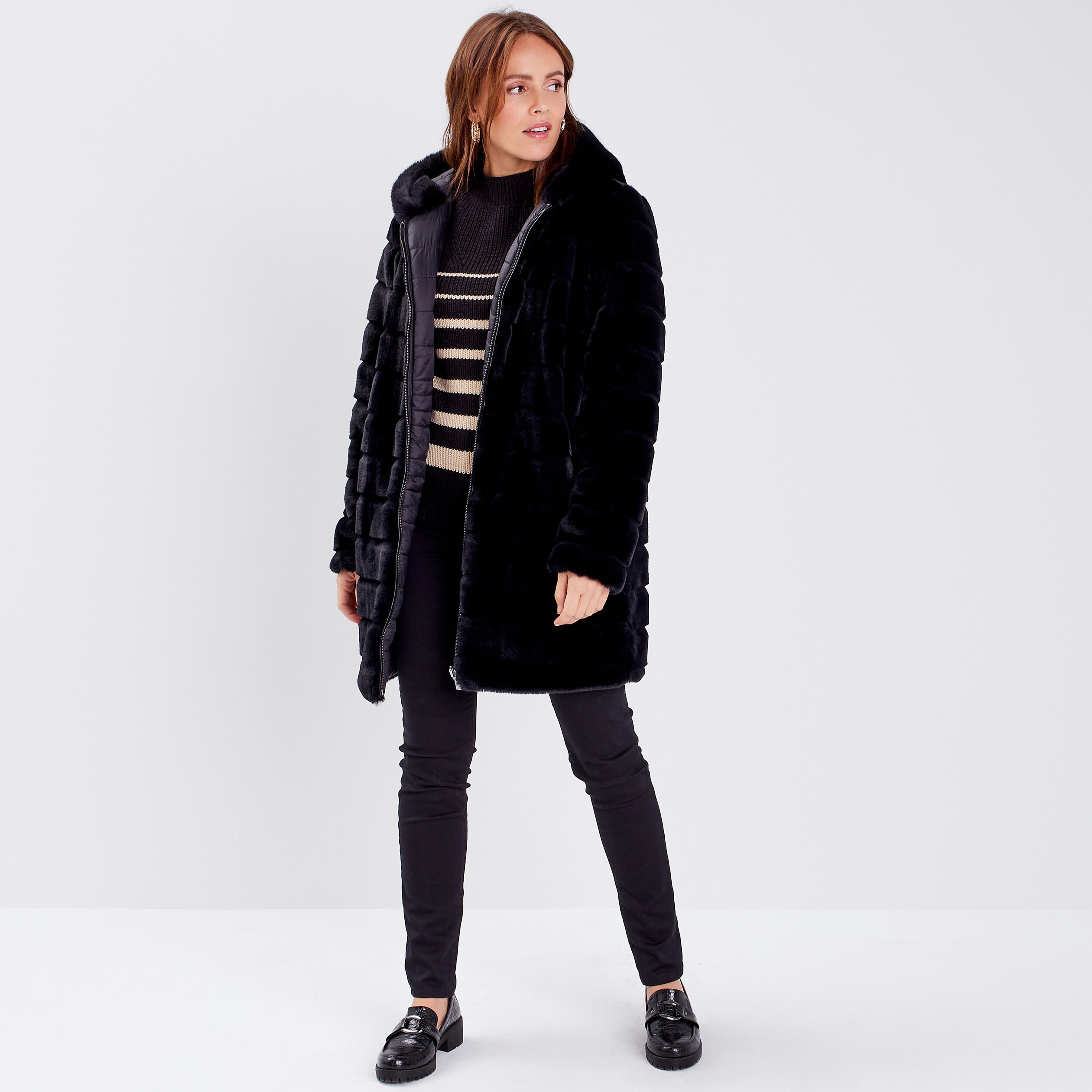 Doudoune droite réversible noir femme