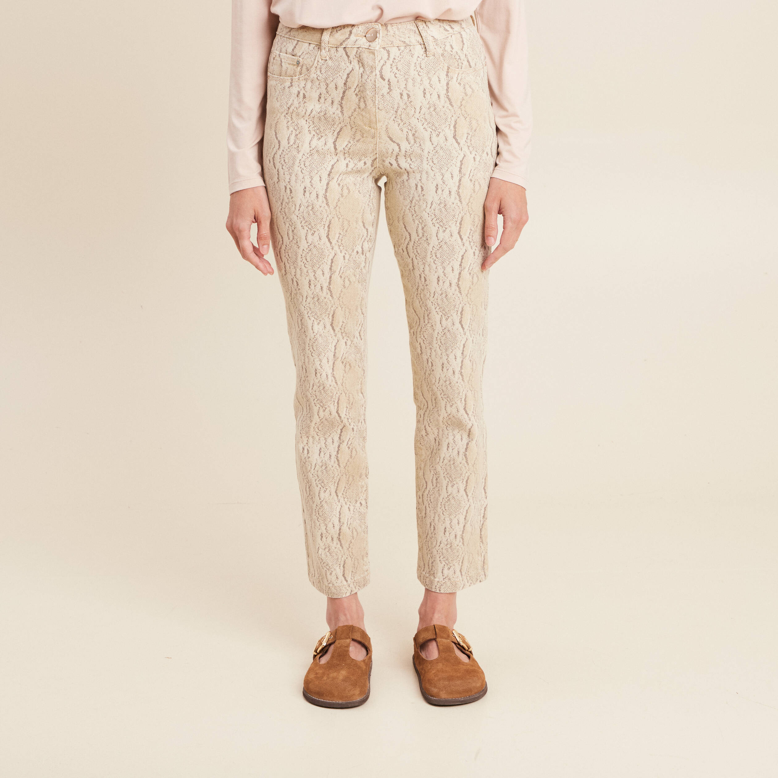 Pantalon 7/8ème taille haute beige femme