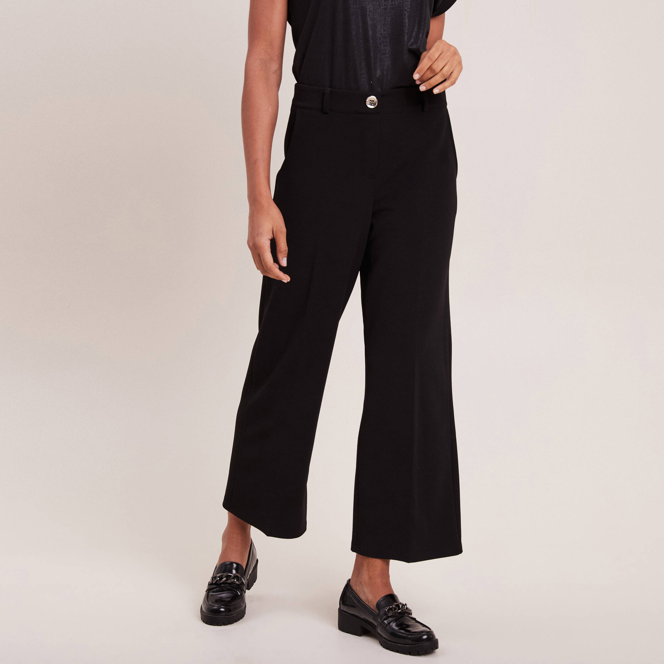 Pantalon coupe large &agrave; pinces noir femme