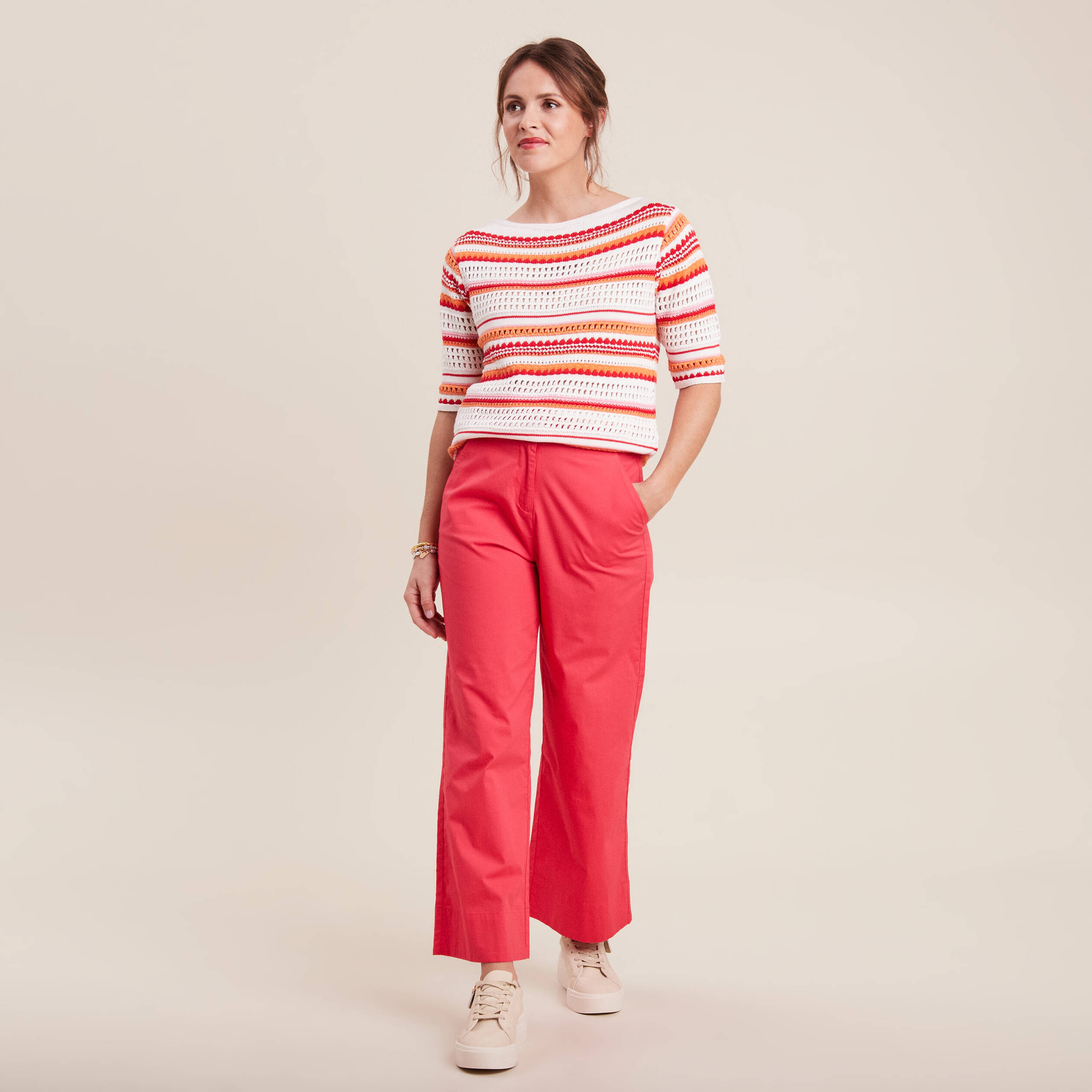 Pull manches 3/4 ajouré orange femme Bréal