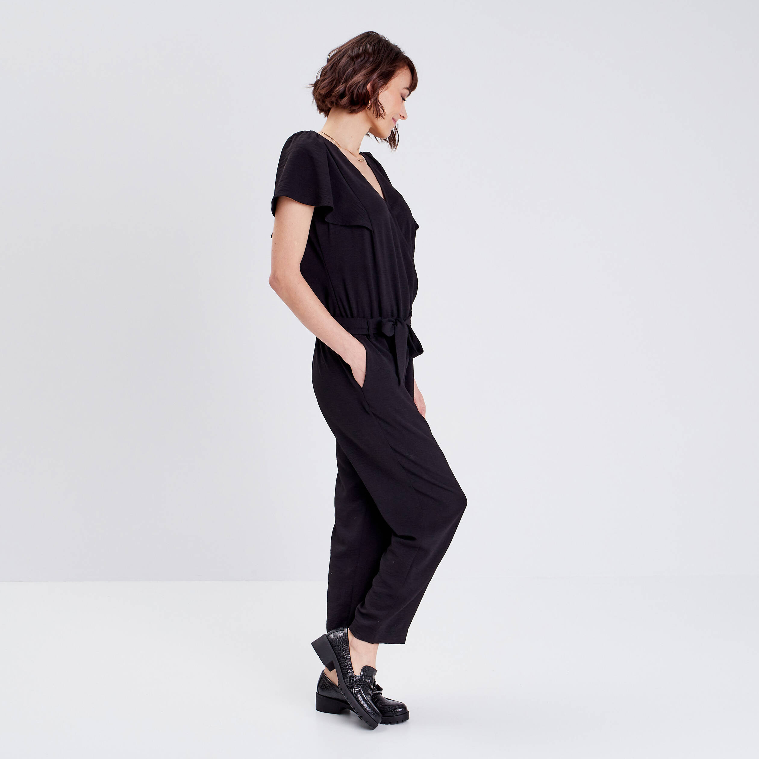 Combinaison pantalon droite noir femme