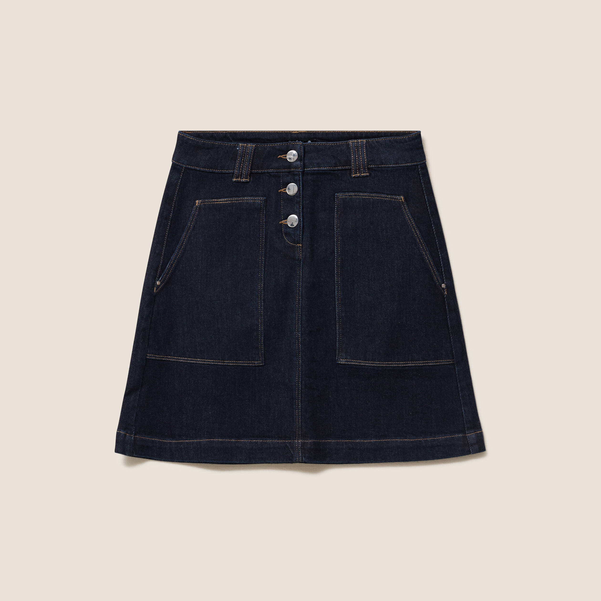 Jupe courte trap&egrave;ze en jean denim brut femme