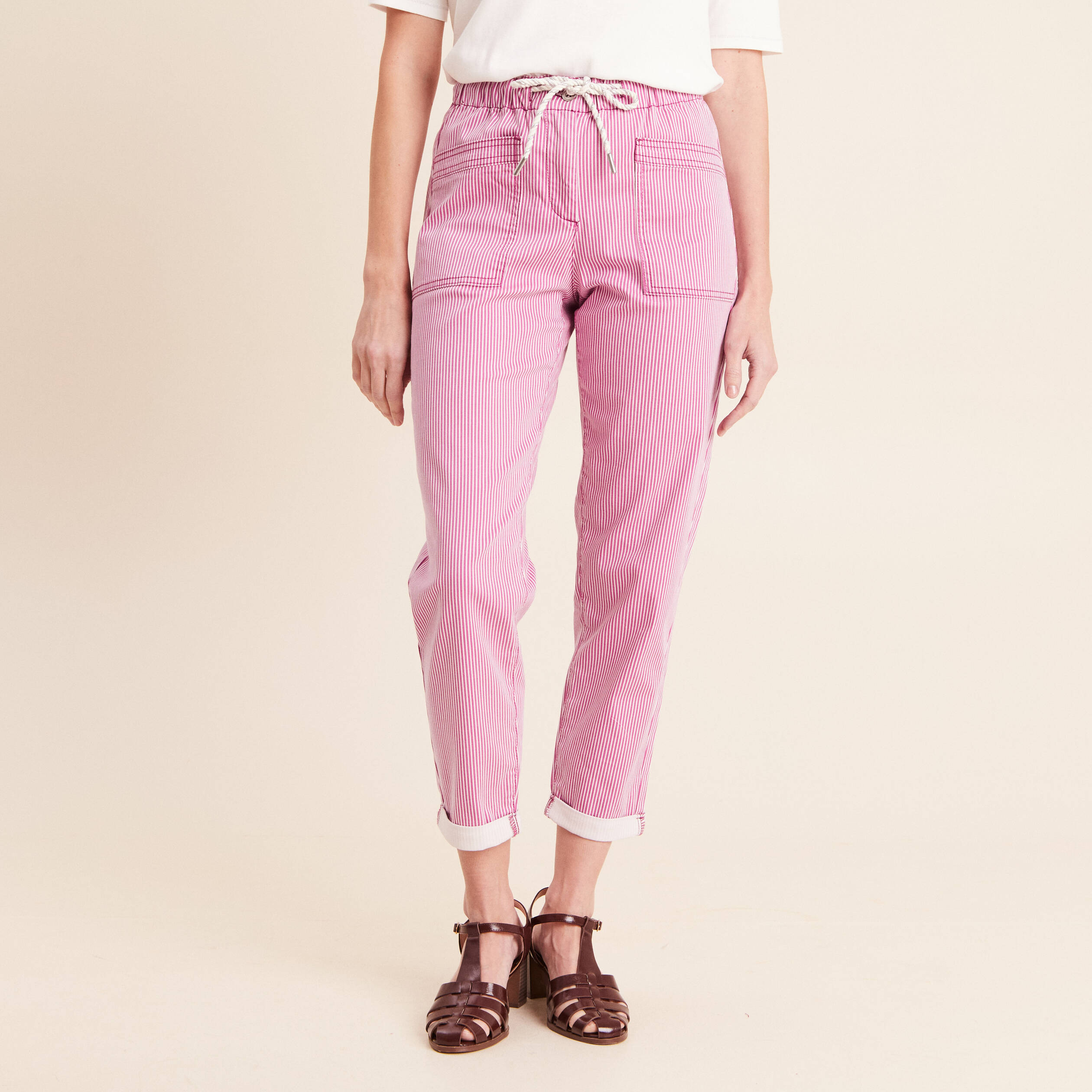 Pantalon coupe mom 7/8&egrave;me rose femme