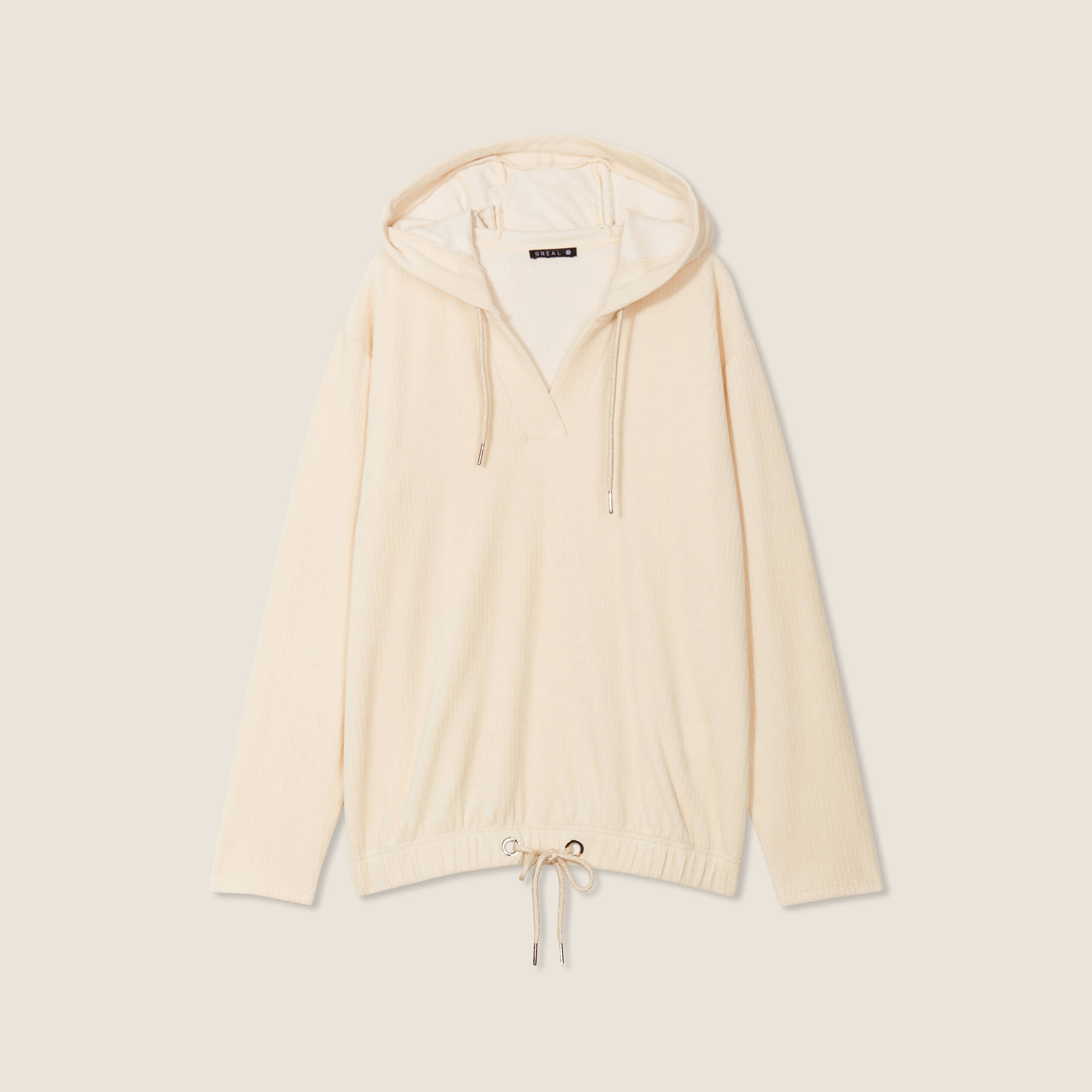 Sweat velours à capuche ivoire femme