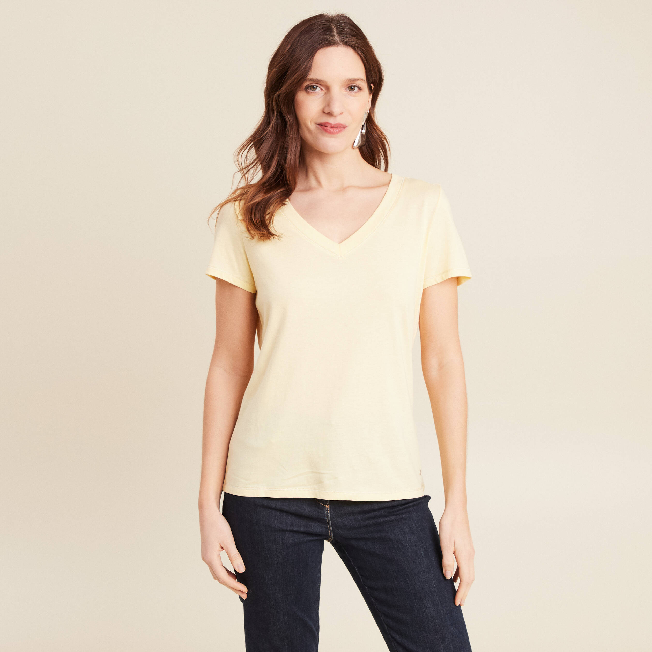 T-shirt manches courtes jaune clair femme