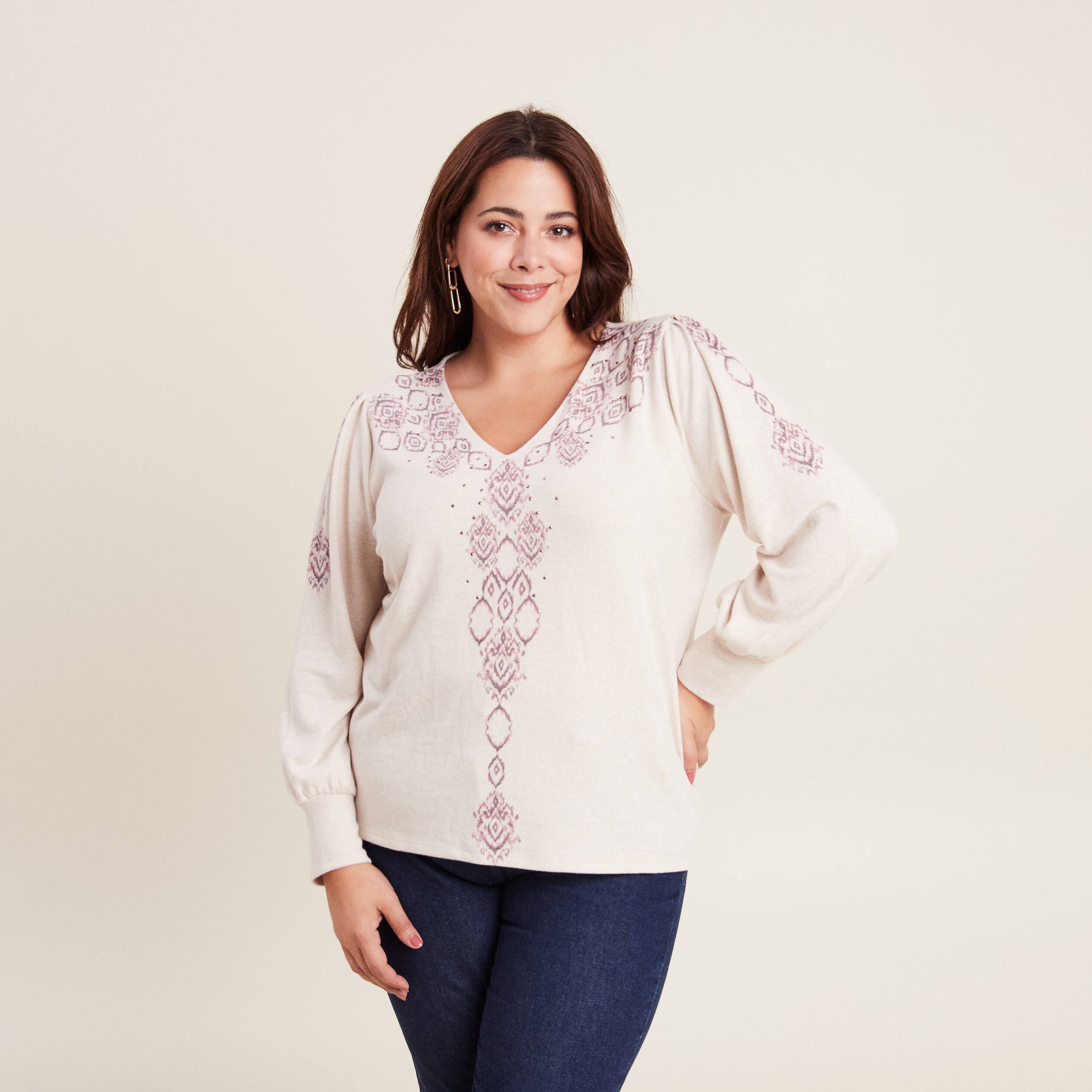 T-shirt manches longues creme femme Bréal