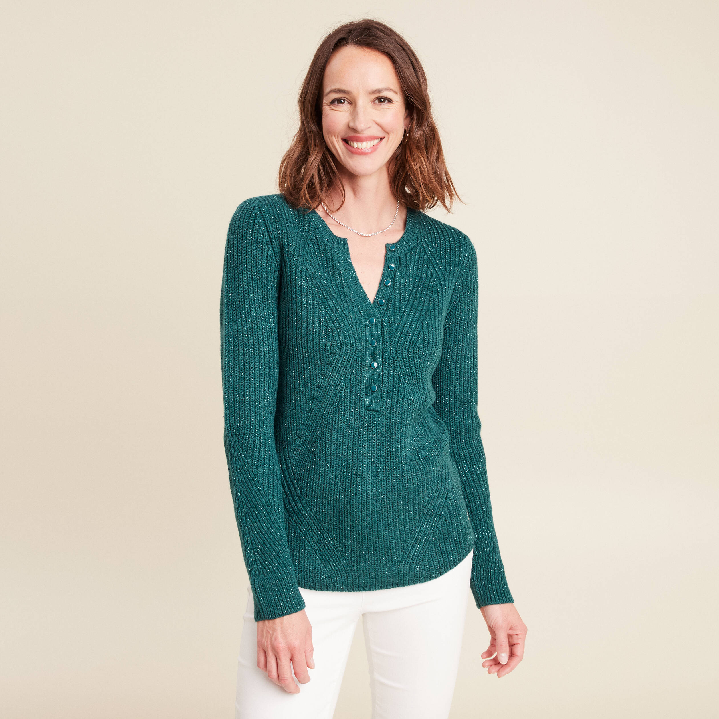 Pull manches longues vert fonc&eacute; femme