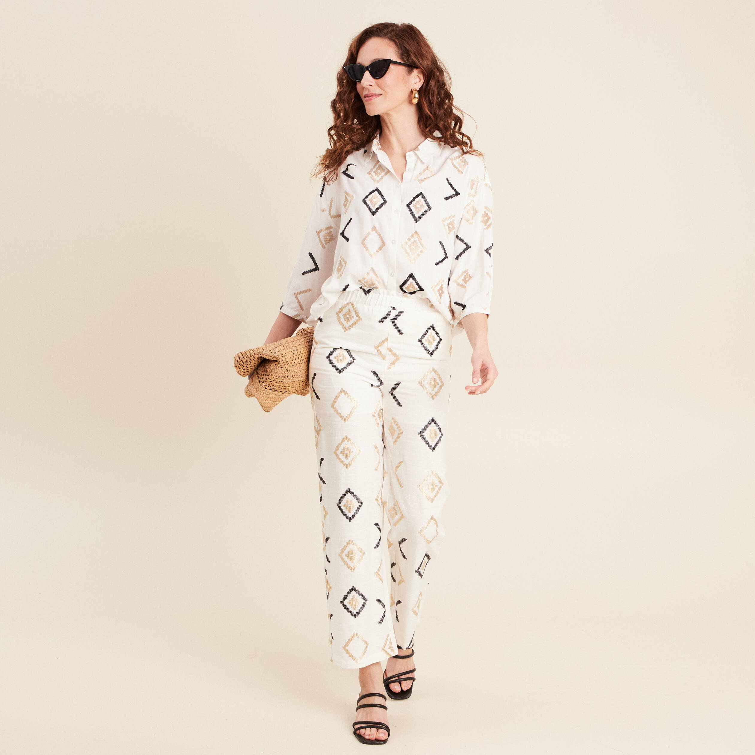Pantacourt droit blanc femme